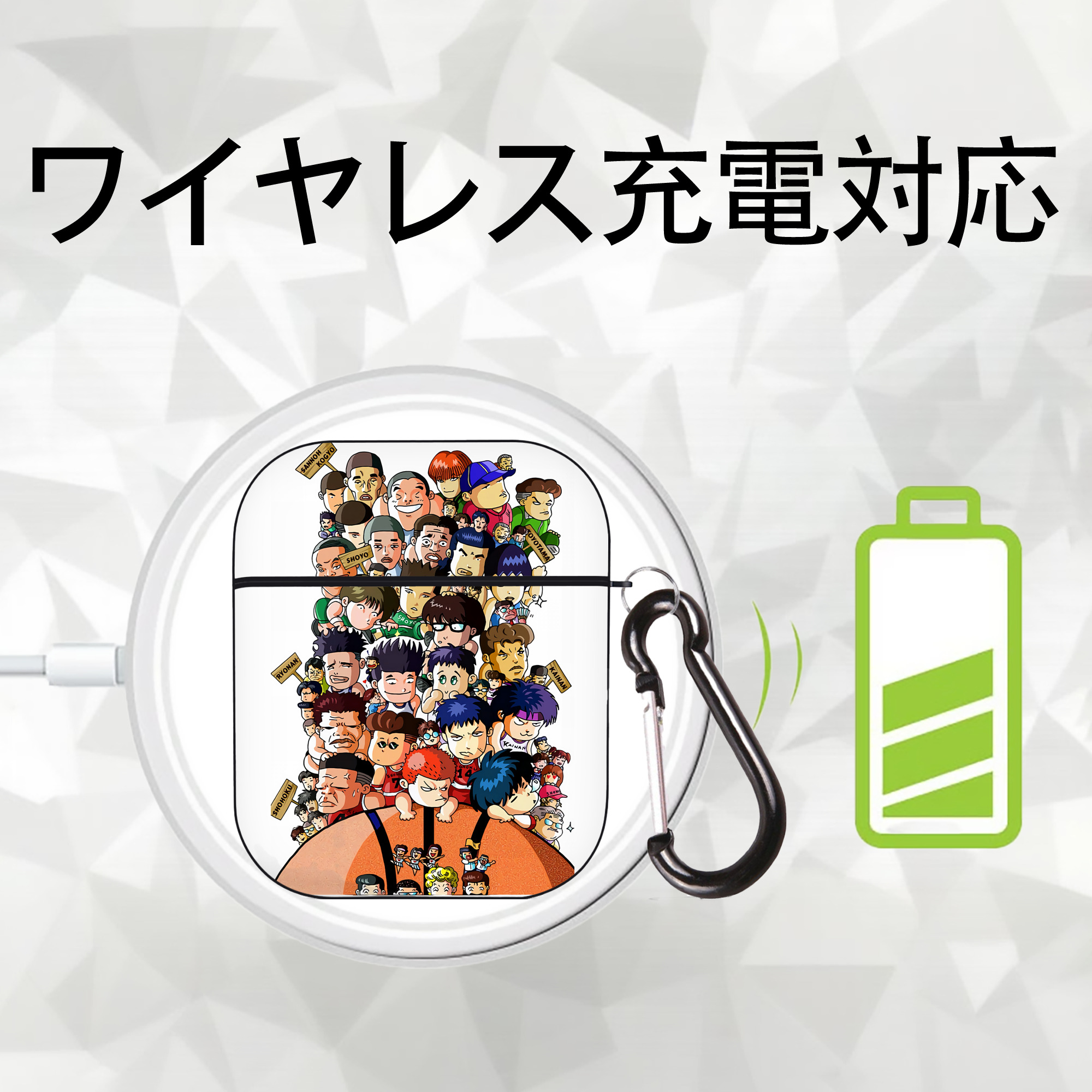 SLAM DUNK／スラムダンク AirPods 第2世代保護ケース ハードシェル ブラック 耐衝撃・防指紋・カラビナ付き