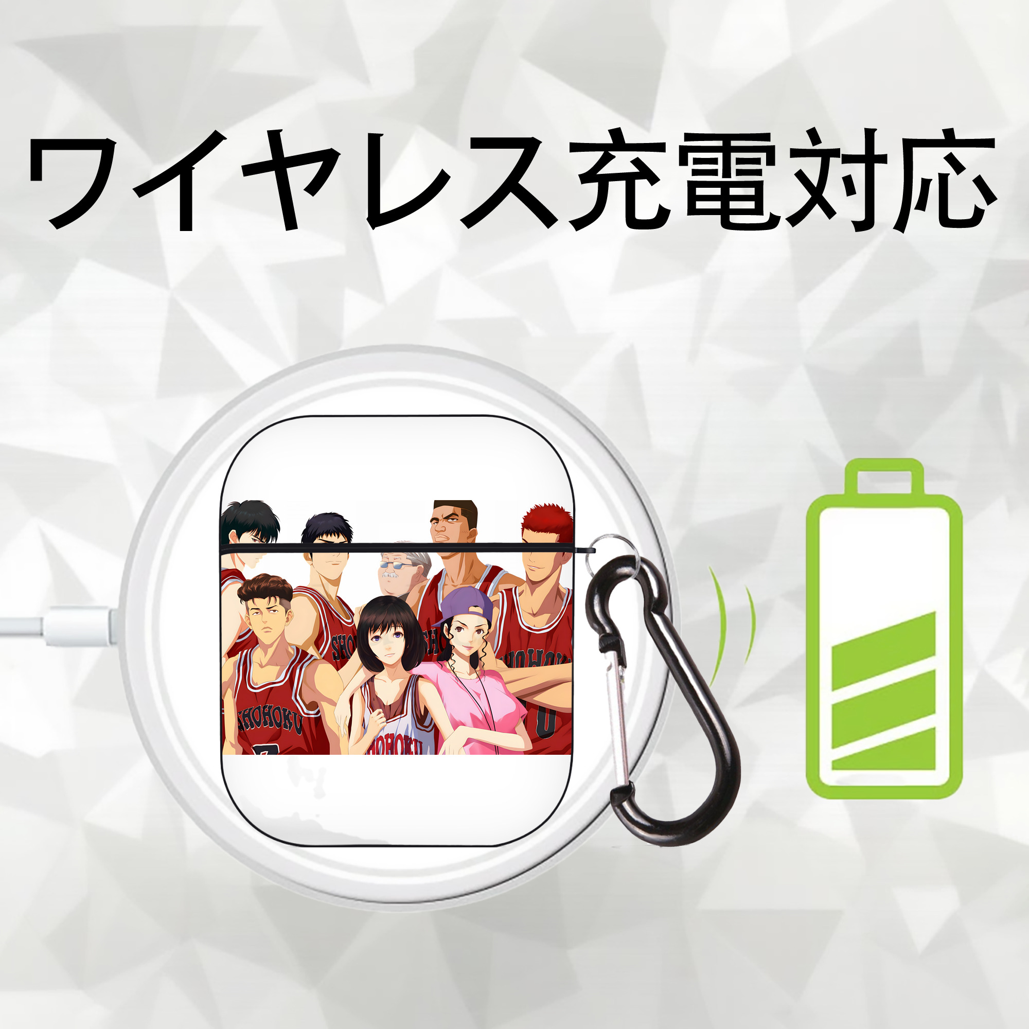 SLAM DUNK／スラムダンク AirPods 第2世代保護ケース ハードシェル ブラック 耐衝撃・防指紋・カラビナ付き