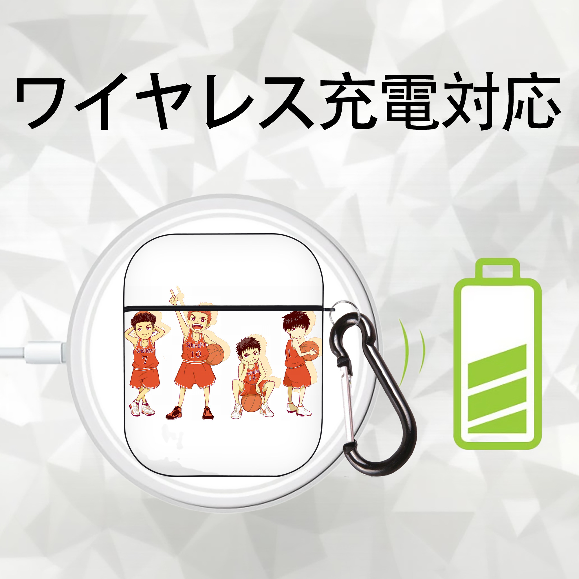 SLAM DUNK／スラムダンク AirPods 第2世代保護ケース ハードシェル ブラック 耐衝撃・防指紋・カラビナ付き
