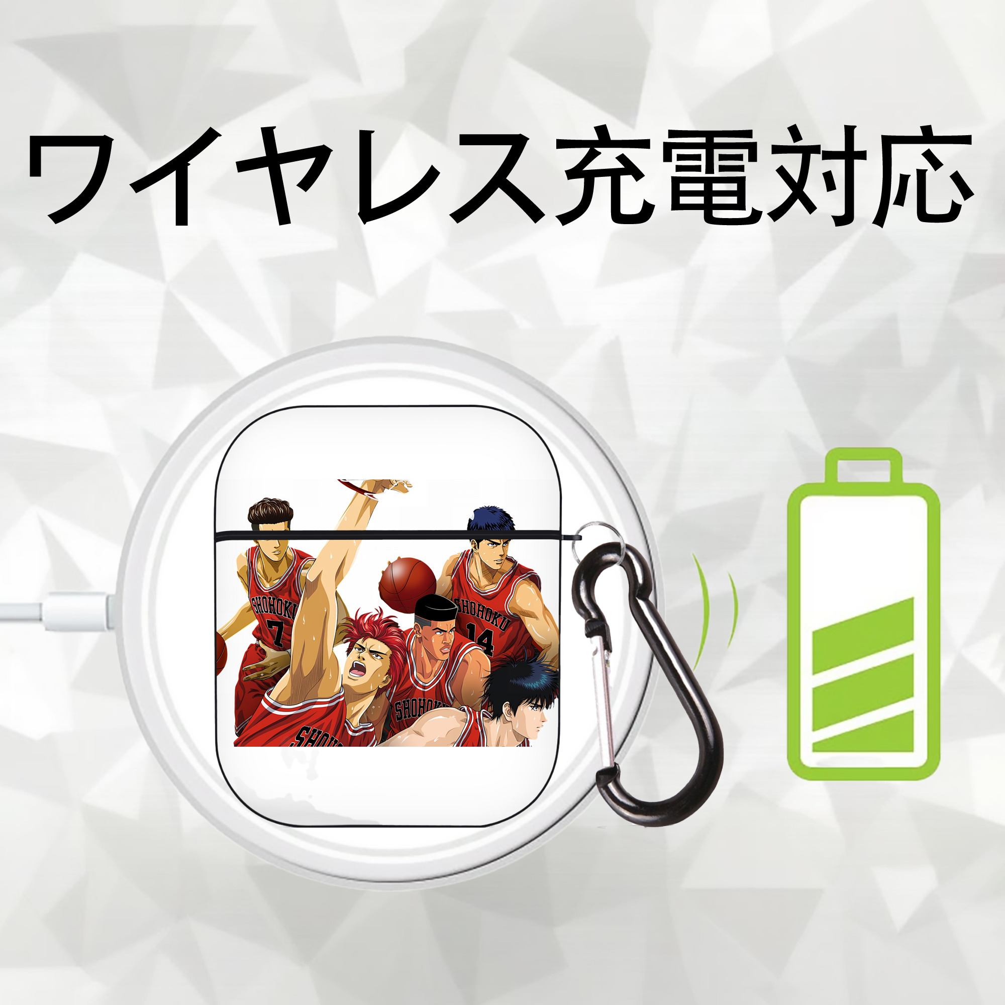 SLAM DUNK／スラムダンク AirPods 第2世代保護ケース ハードシェル ブラック 耐衝撃・防指紋・カラビナ付き