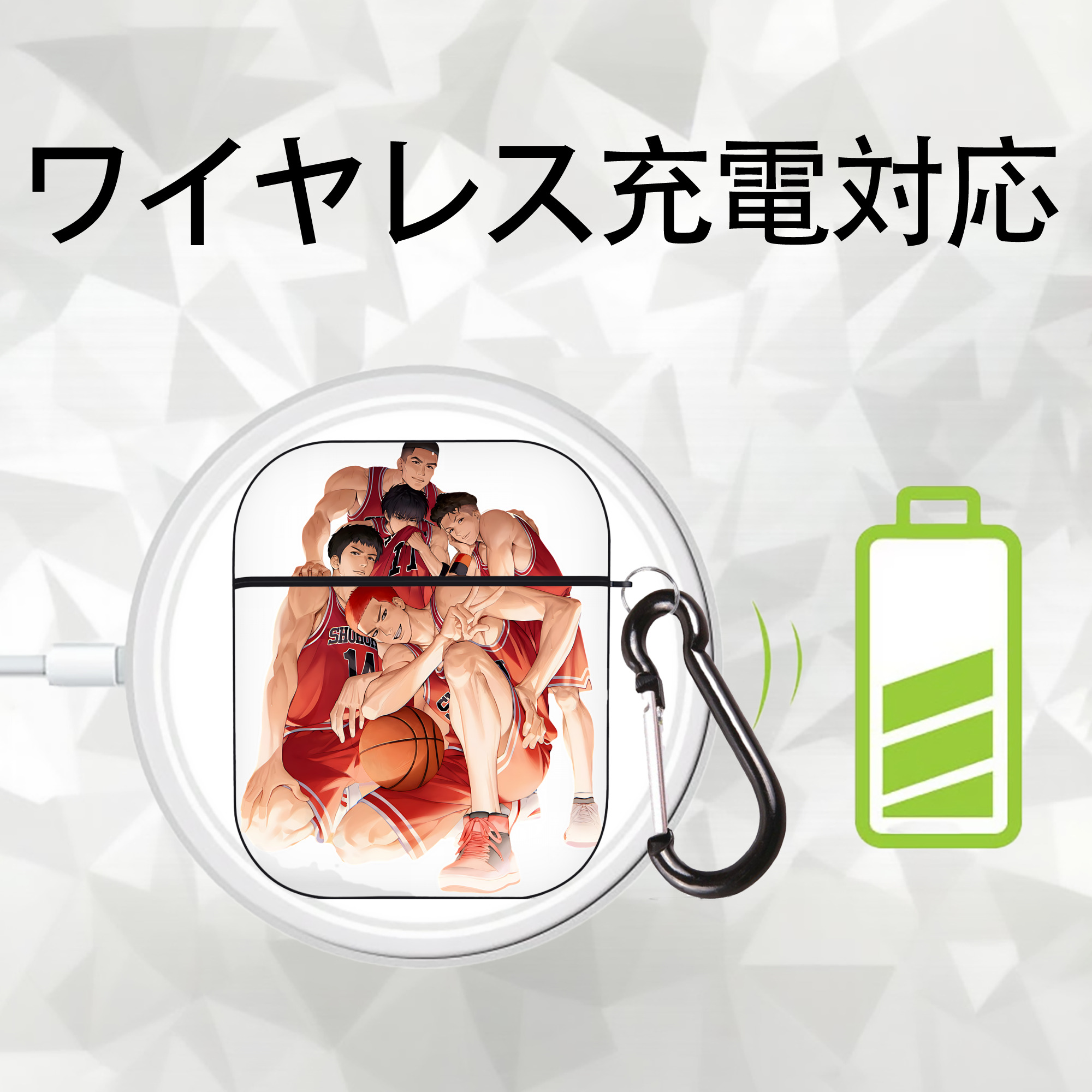 SLAM DUNK／スラムダンク AirPods 第2世代保護ケース ハードシェル ブラック 耐衝撃・防指紋・カラビナ付き