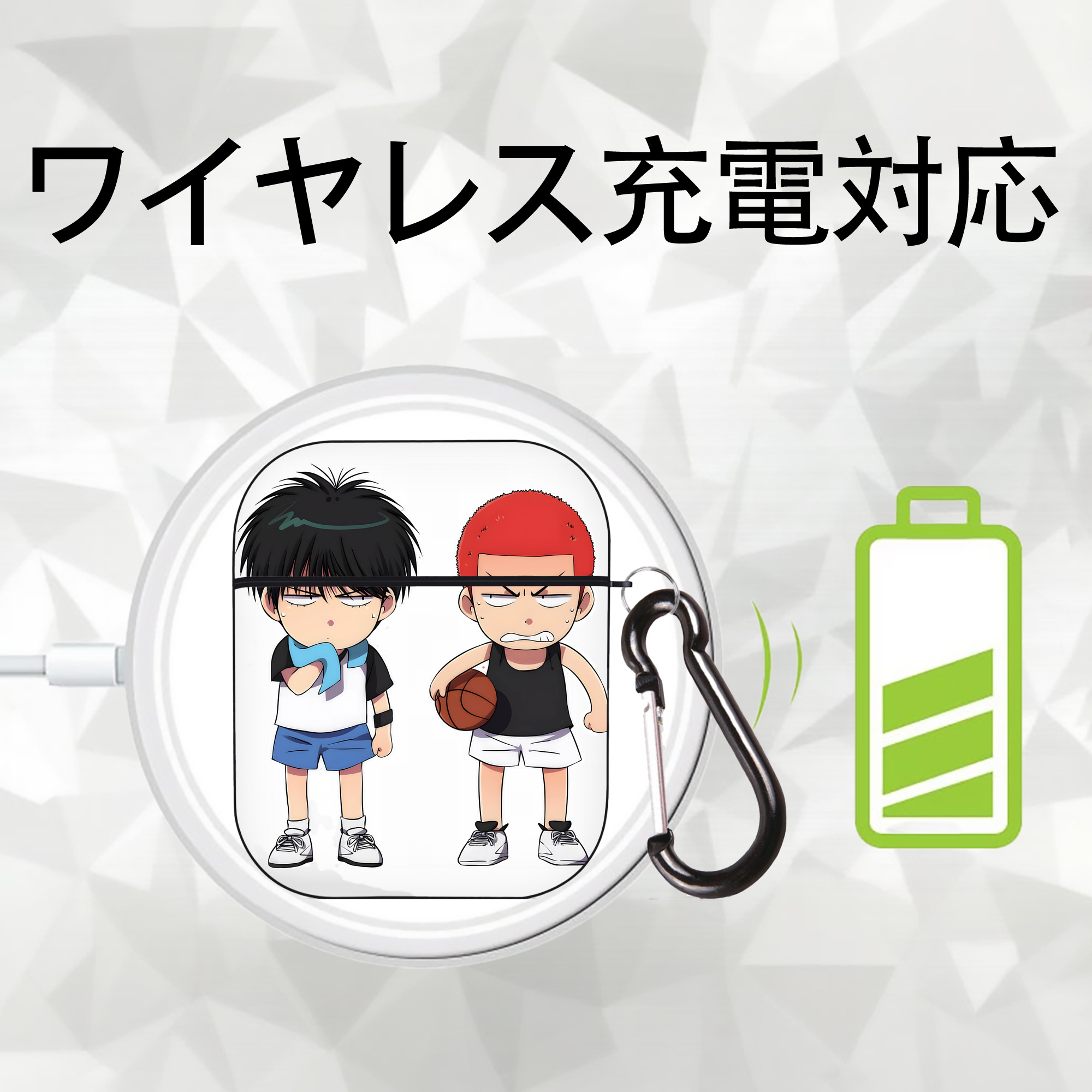 SLAM DUNK／スラムダンク AirPods 第2世代保護ケース ハードシェル ブラック 耐衝撃・防指紋・カラビナ付き