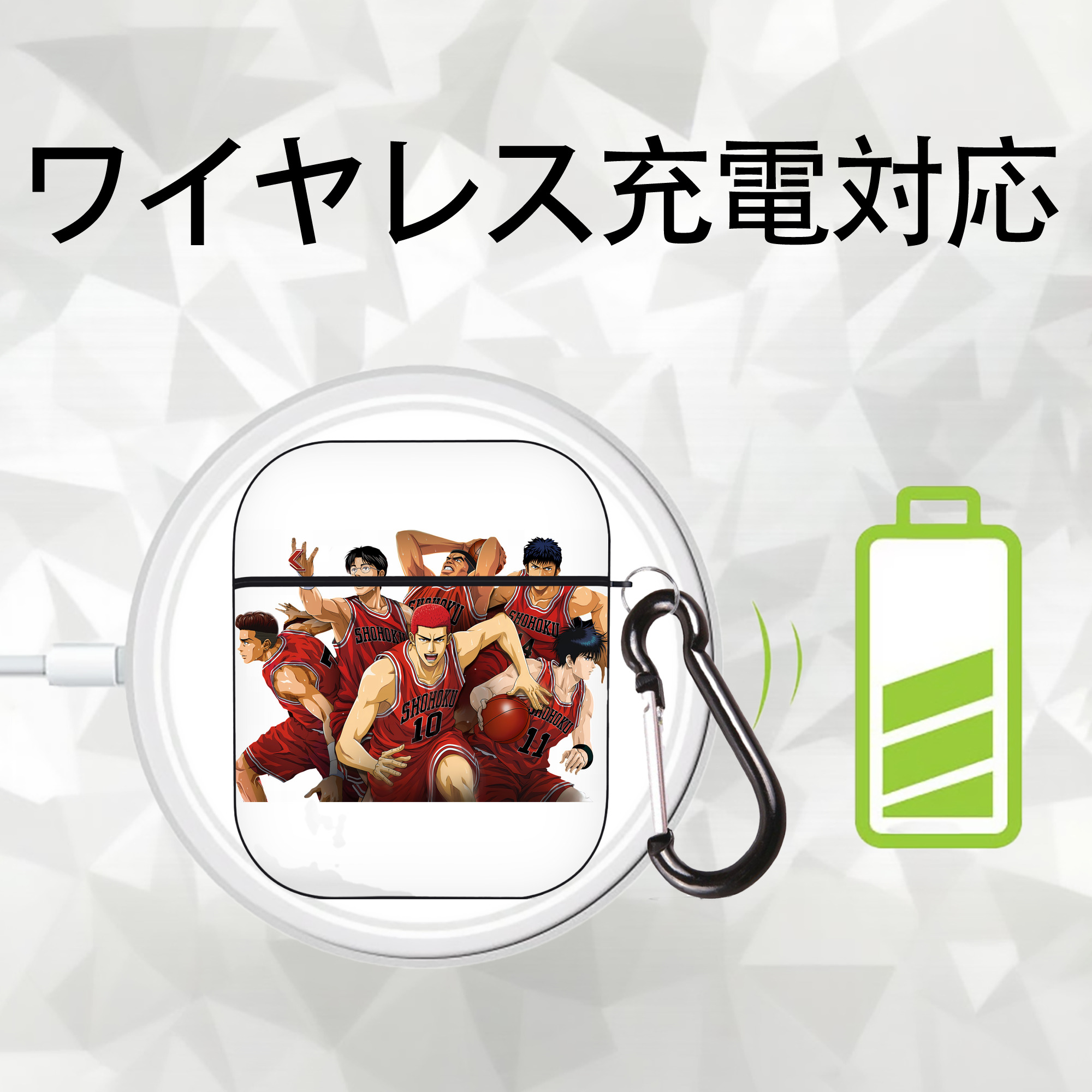 SLAM DUNK／スラムダンク AirPods 第2世代保護ケース ハードシェル ブラック 耐衝撃・防指紋・カラビナ付き