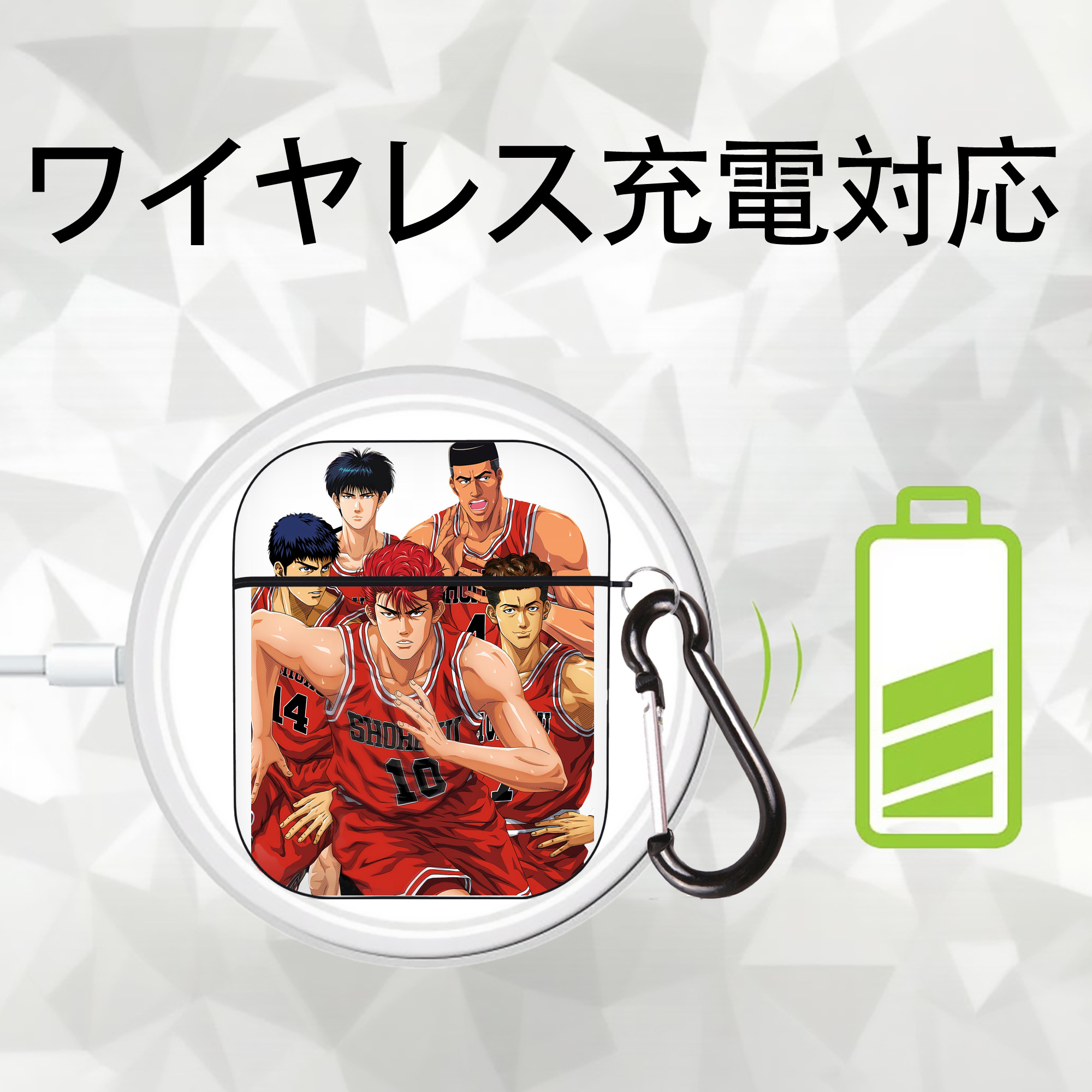SLAM DUNK／スラムダンク AirPods 第2世代保護ケース ハードシェル ブラック 耐衝撃・防指紋・カラビナ付き
