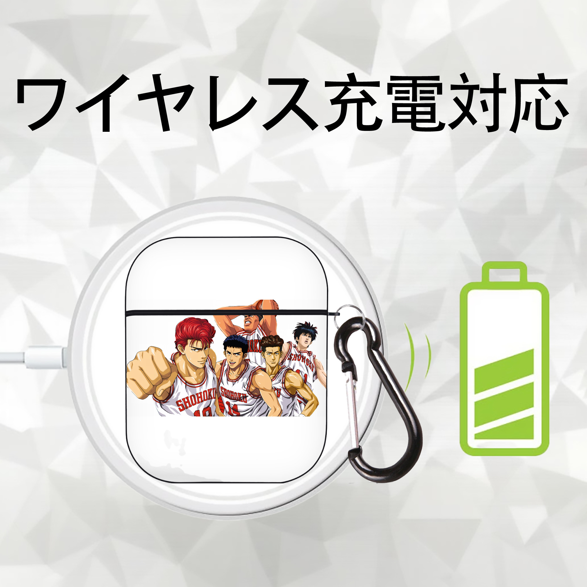 SLAM DUNK／スラムダンク AirPods 第2世代保護ケース ハードシェル ブラック 耐衝撃・防指紋・カラビナ付き