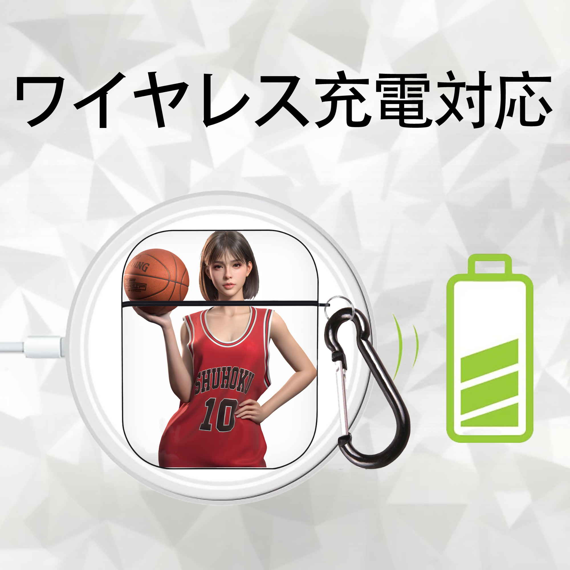 SLAM DUNK／スラムダンク AirPods 第2世代保護ケース ハードシェル ブラック 耐衝撃・防指紋・カラビナ付き