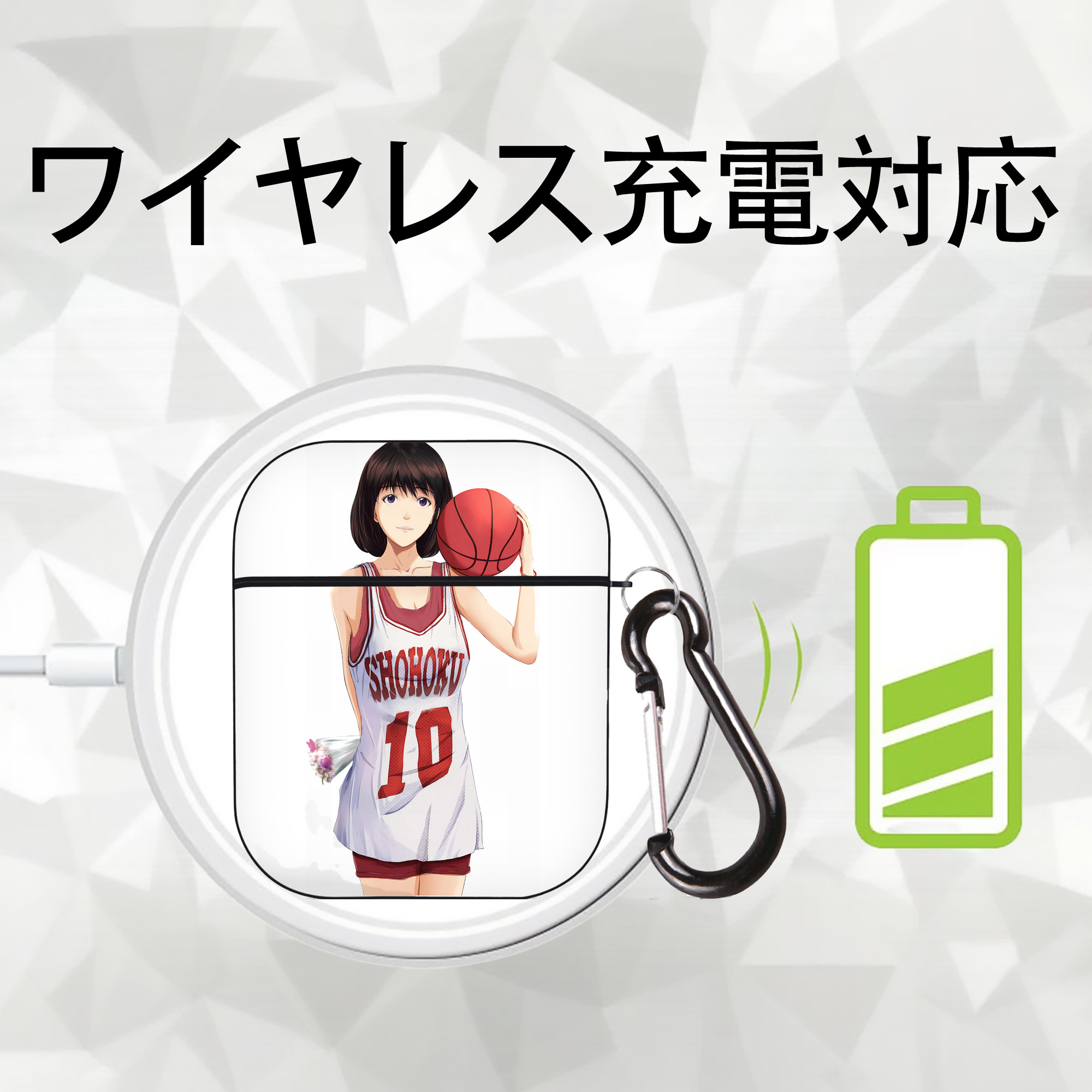 SLAM DUNK／スラムダンク AirPods 第2世代保護ケース ハードシェル ブラック 耐衝撃・防指紋・カラビナ付き