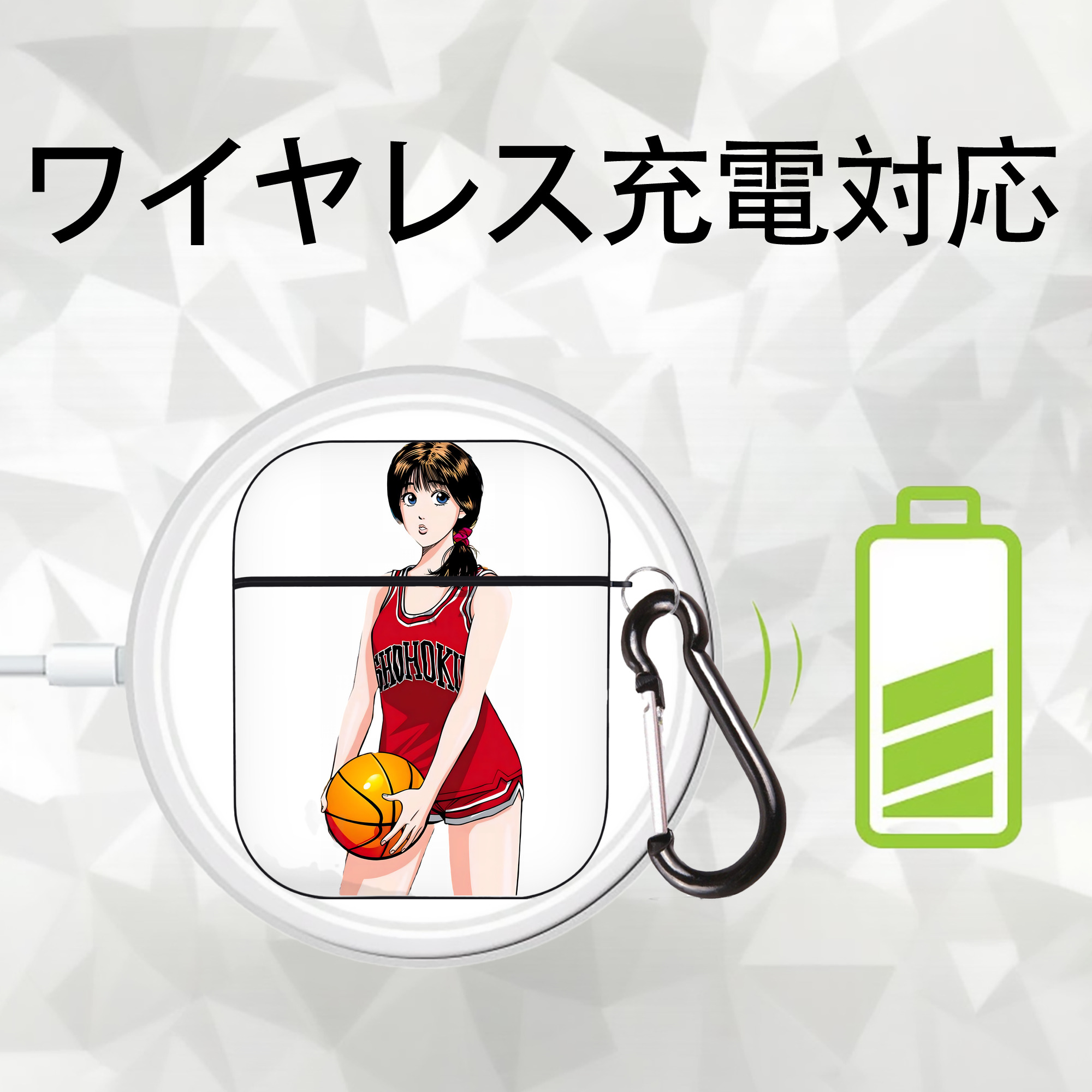 SLAM DUNK／スラムダンク AirPods 第2世代保護ケース ハードシェル ブラック 耐衝撃・防指紋・カラビナ付き