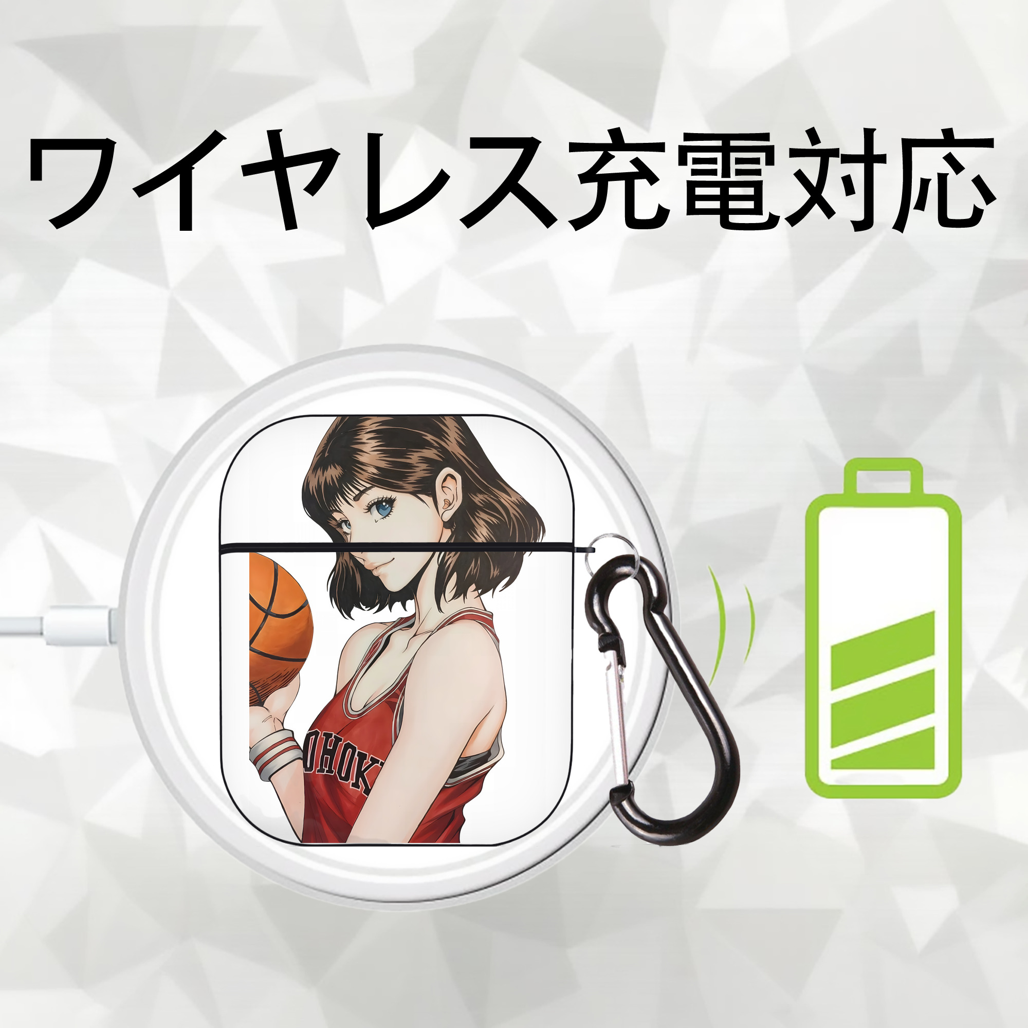 SLAM DUNK／スラムダンク AirPods 第2世代保護ケース ハードシェル ブラック 耐衝撃・防指紋・カラビナ付き