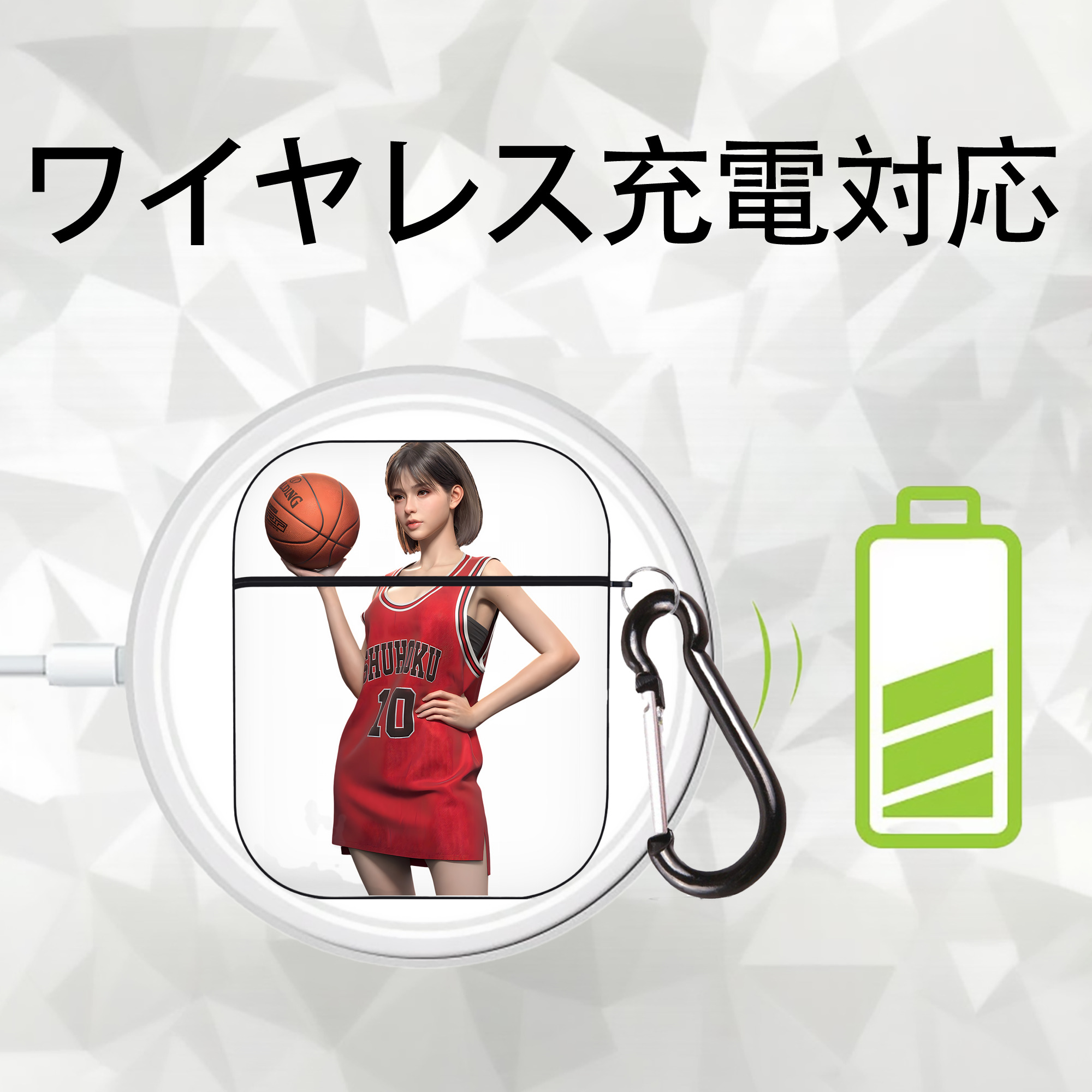 SLAM DUNK／スラムダンク AirPods 第2世代保護ケース ハードシェル ブラック 耐衝撃・防指紋・カラビナ付き