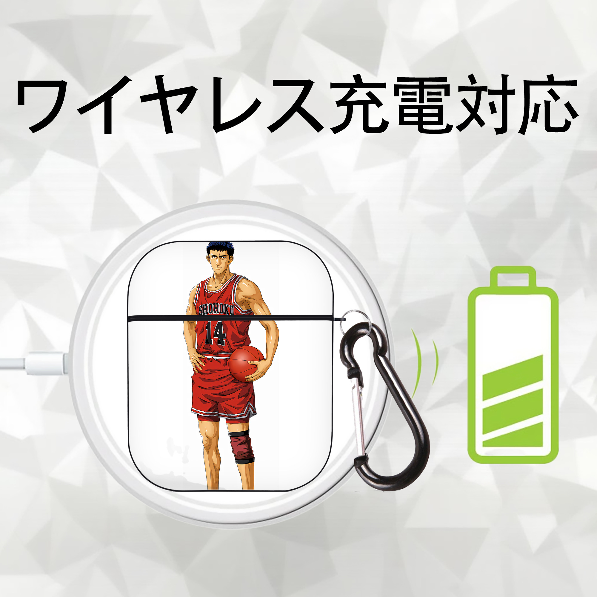 SLAM DUNK／スラムダンク AirPods 第2世代保護ケース ハードシェル ブラック 耐衝撃・防指紋・カラビナ付き