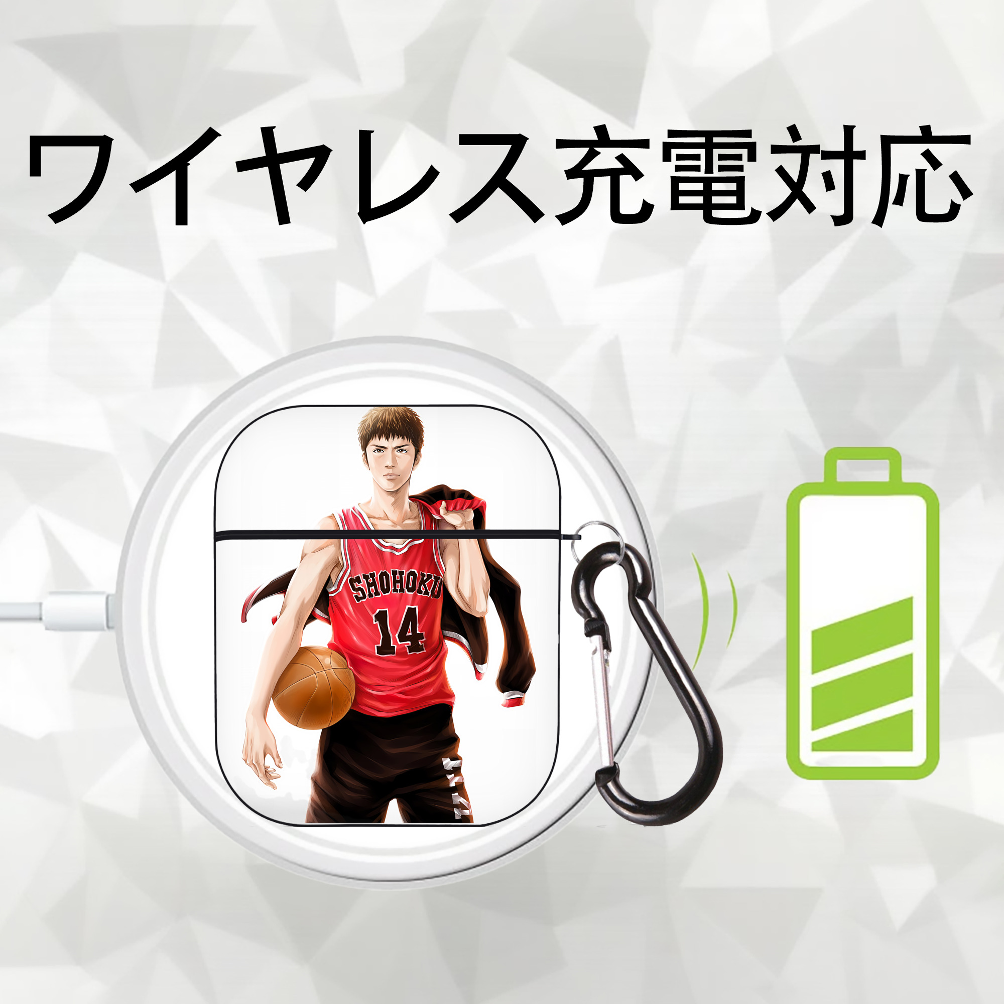 SLAM DUNK／スラムダンク AirPods 第2世代保護ケース ハードシェル ブラック 耐衝撃・防指紋・カラビナ付き