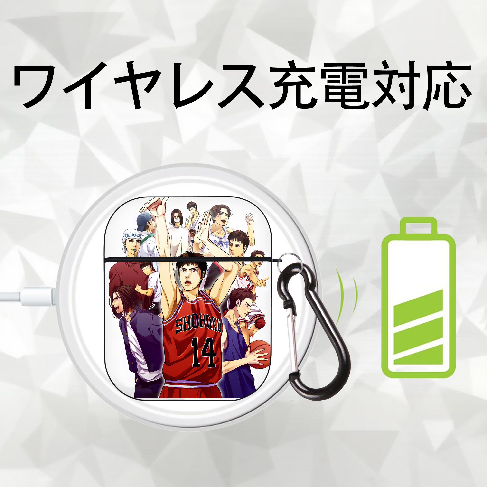 SLAM DUNK／スラムダンク AirPods 第2世代保護ケース ハードシェル ブラック 耐衝撃・防指紋・カラビナ付き