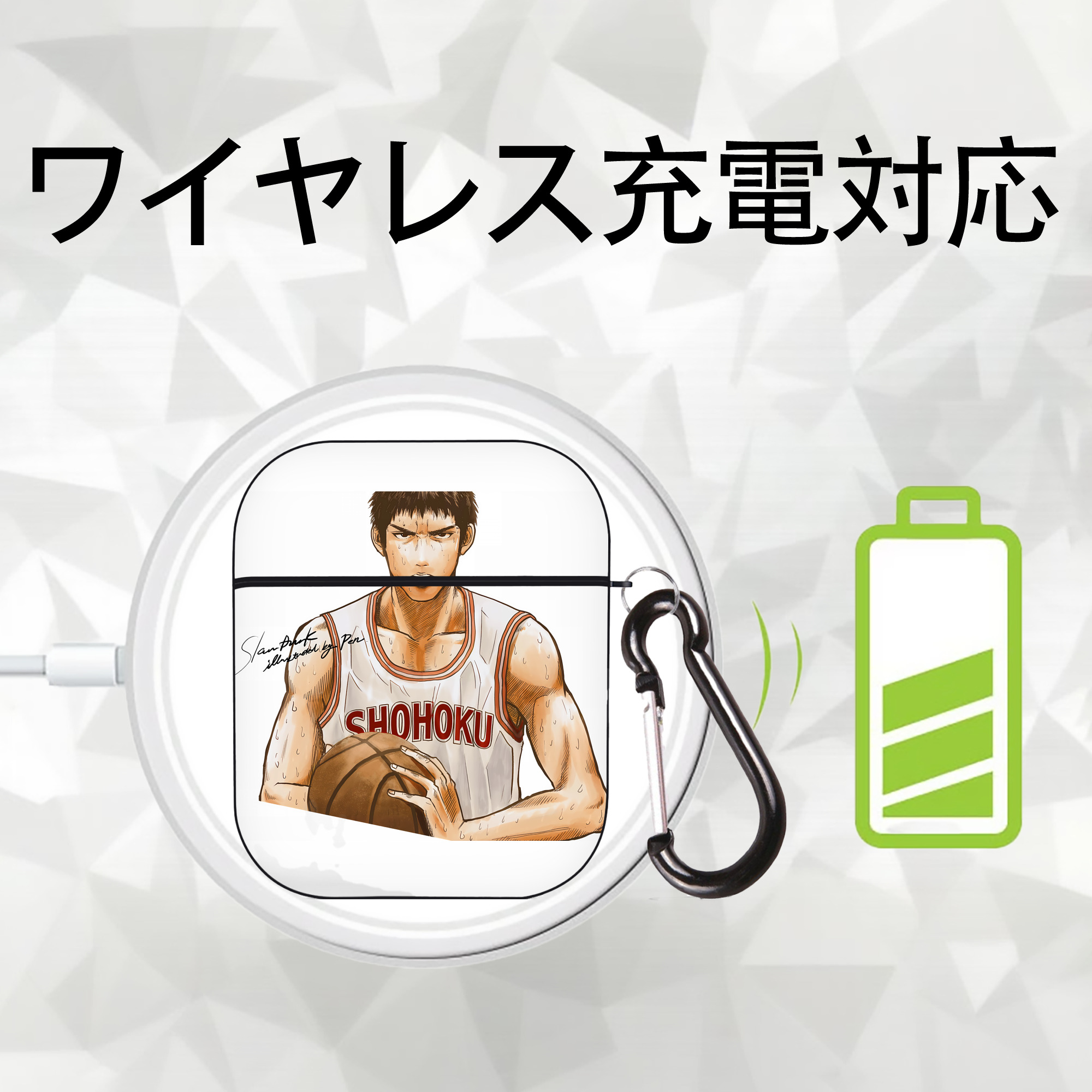 SLAM DUNK／スラムダンク AirPods 第2世代保護ケース ハードシェル ブラック 耐衝撃・防指紋・カラビナ付き