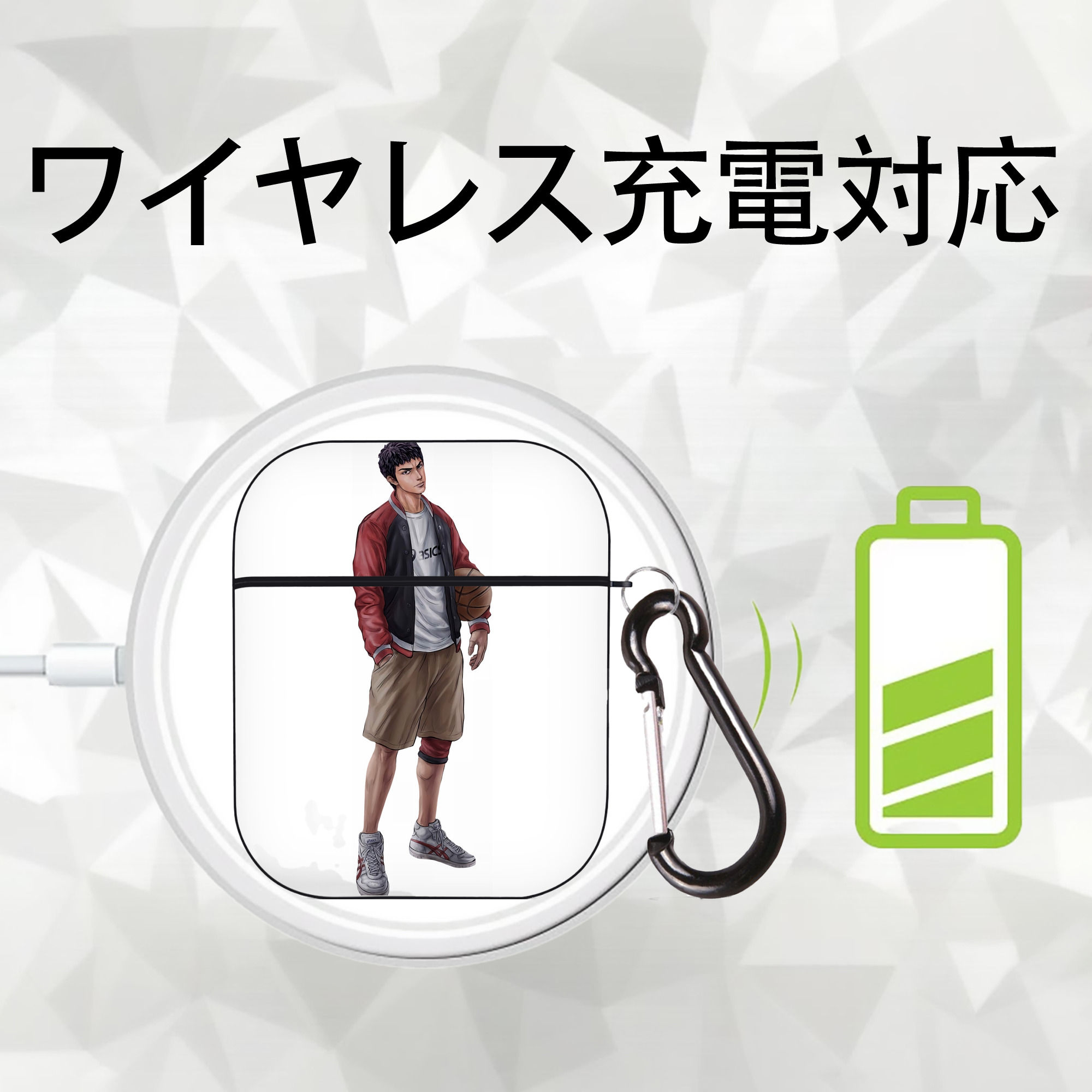 SLAM DUNK／スラムダンク AirPods 第2世代保護ケース ハードシェル ブラック 耐衝撃・防指紋・カラビナ付き
