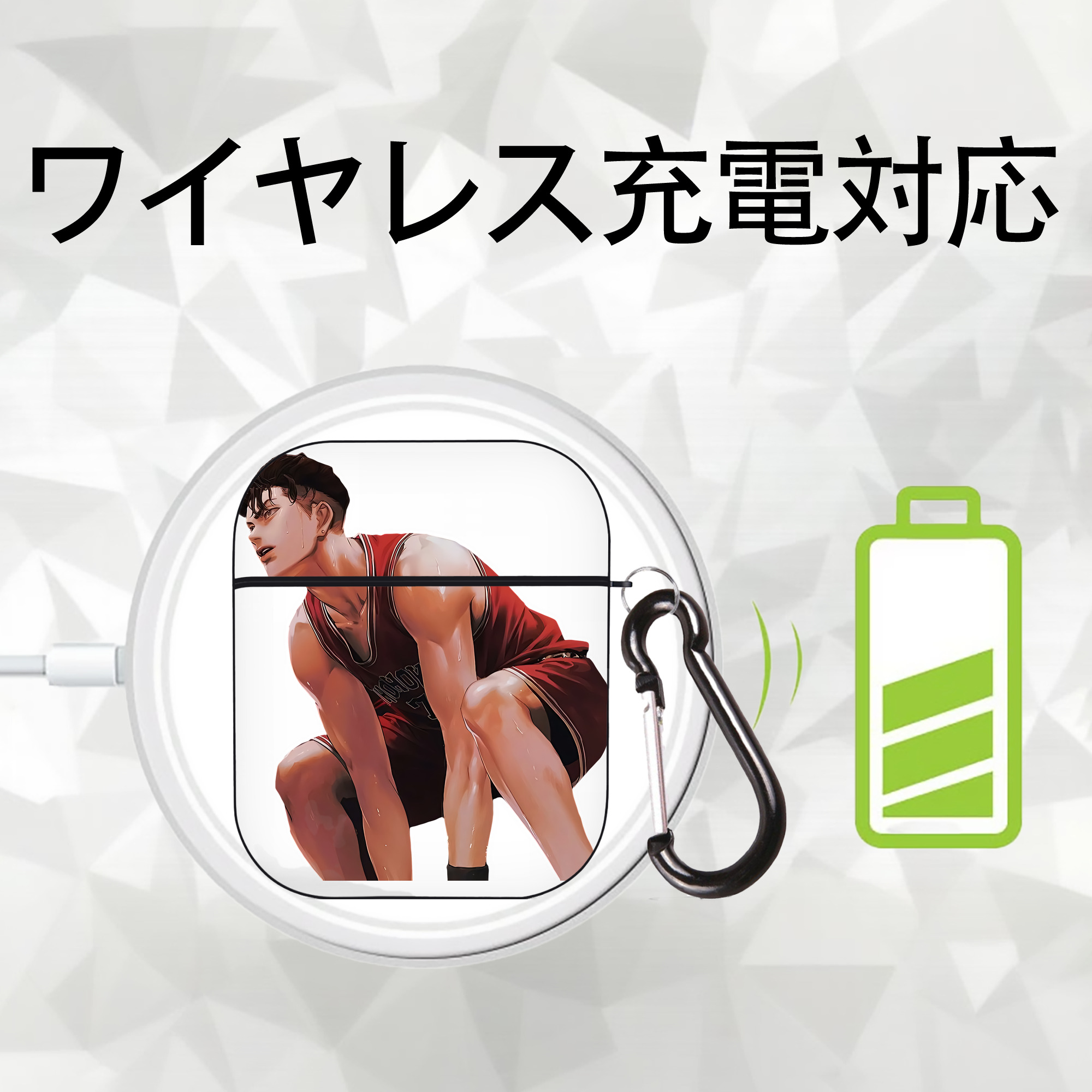 SLAM DUNK／スラムダンク AirPods 第2世代保護ケース ハードシェル ブラック 耐衝撃・防指紋・カラビナ付き