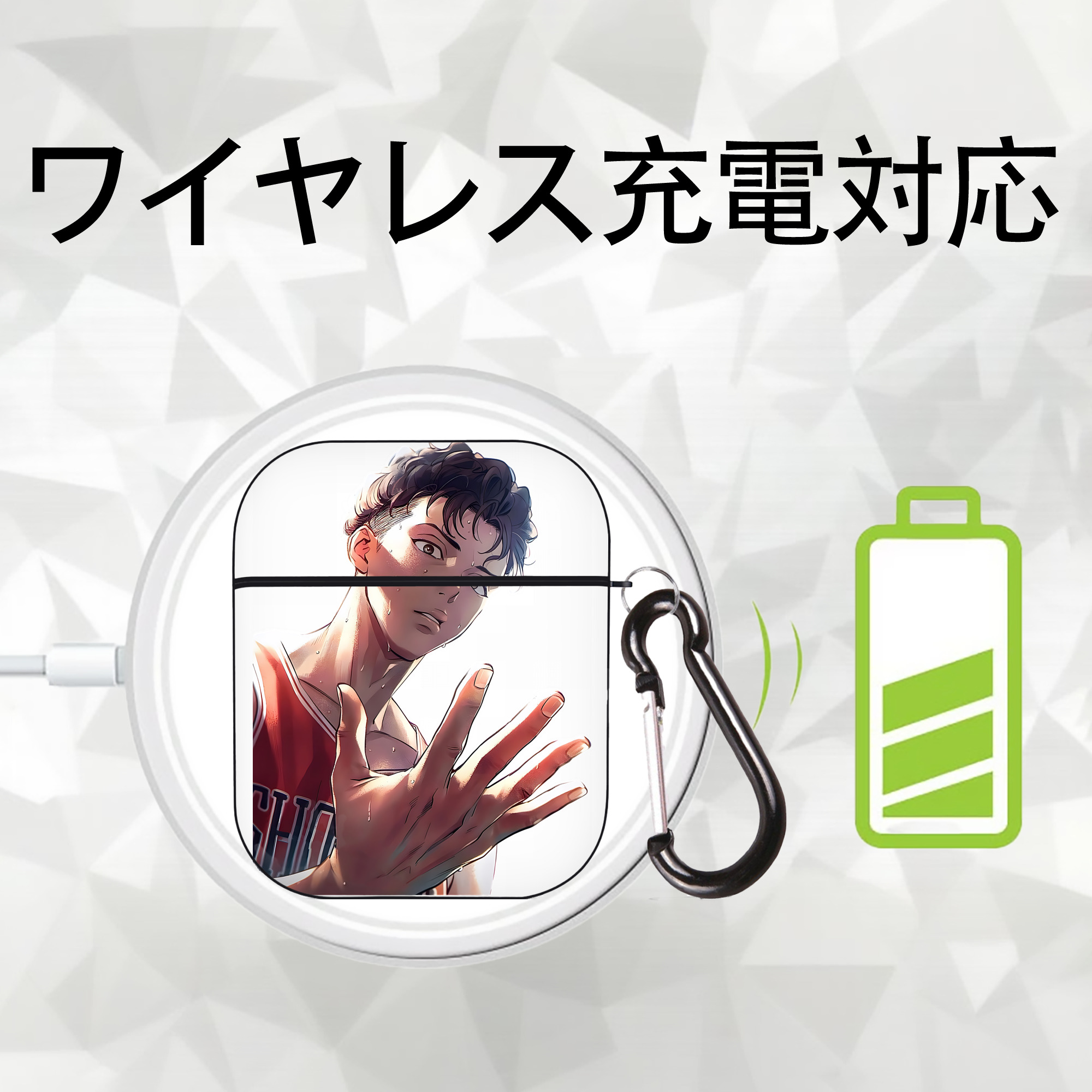 SLAM DUNK／スラムダンク AirPods 第2世代保護ケース ハードシェル ブラック 耐衝撃・防指紋・カラビナ付き