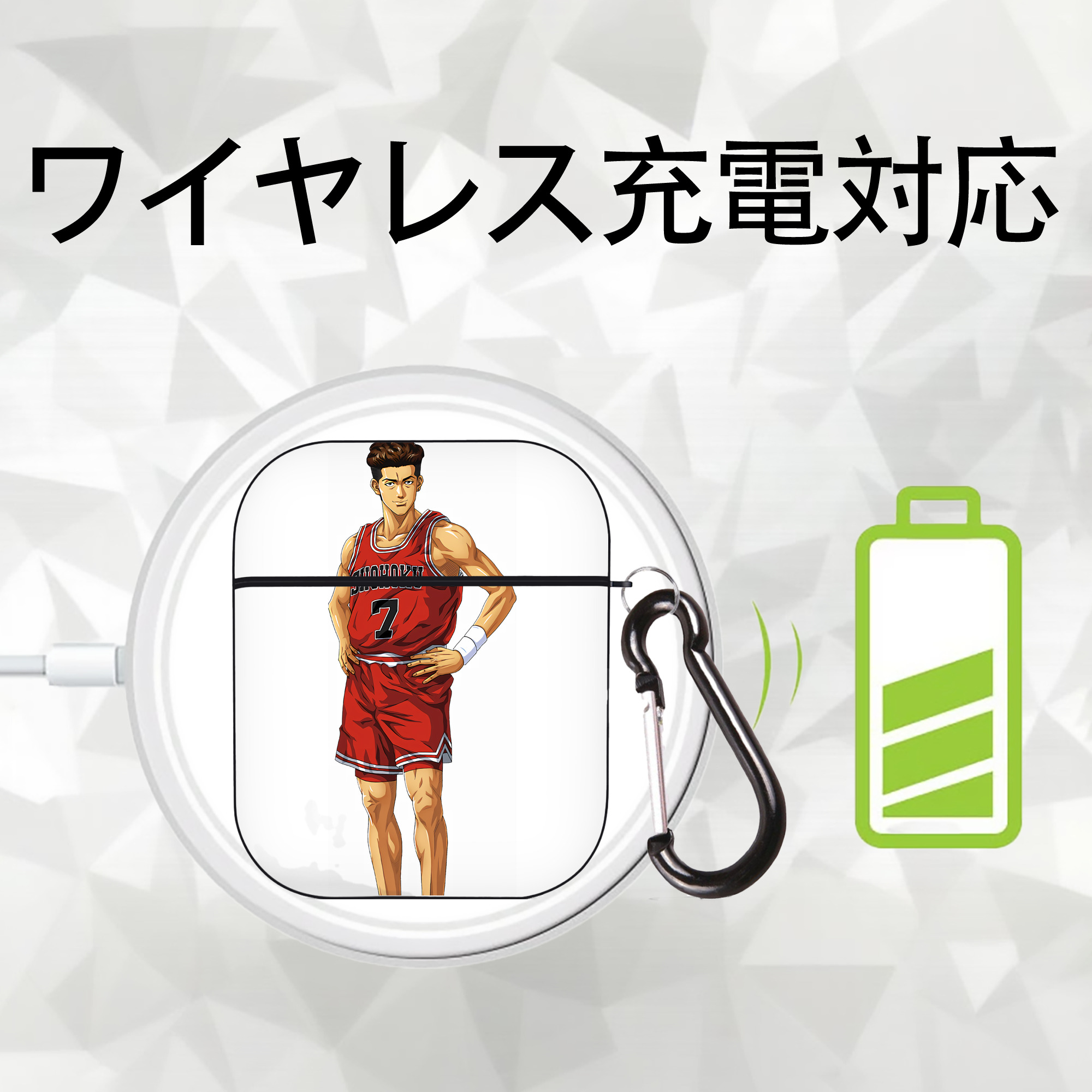 SLAM DUNK／スラムダンク AirPods 第2世代保護ケース ハードシェル ブラック 耐衝撃・防指紋・カラビナ付き