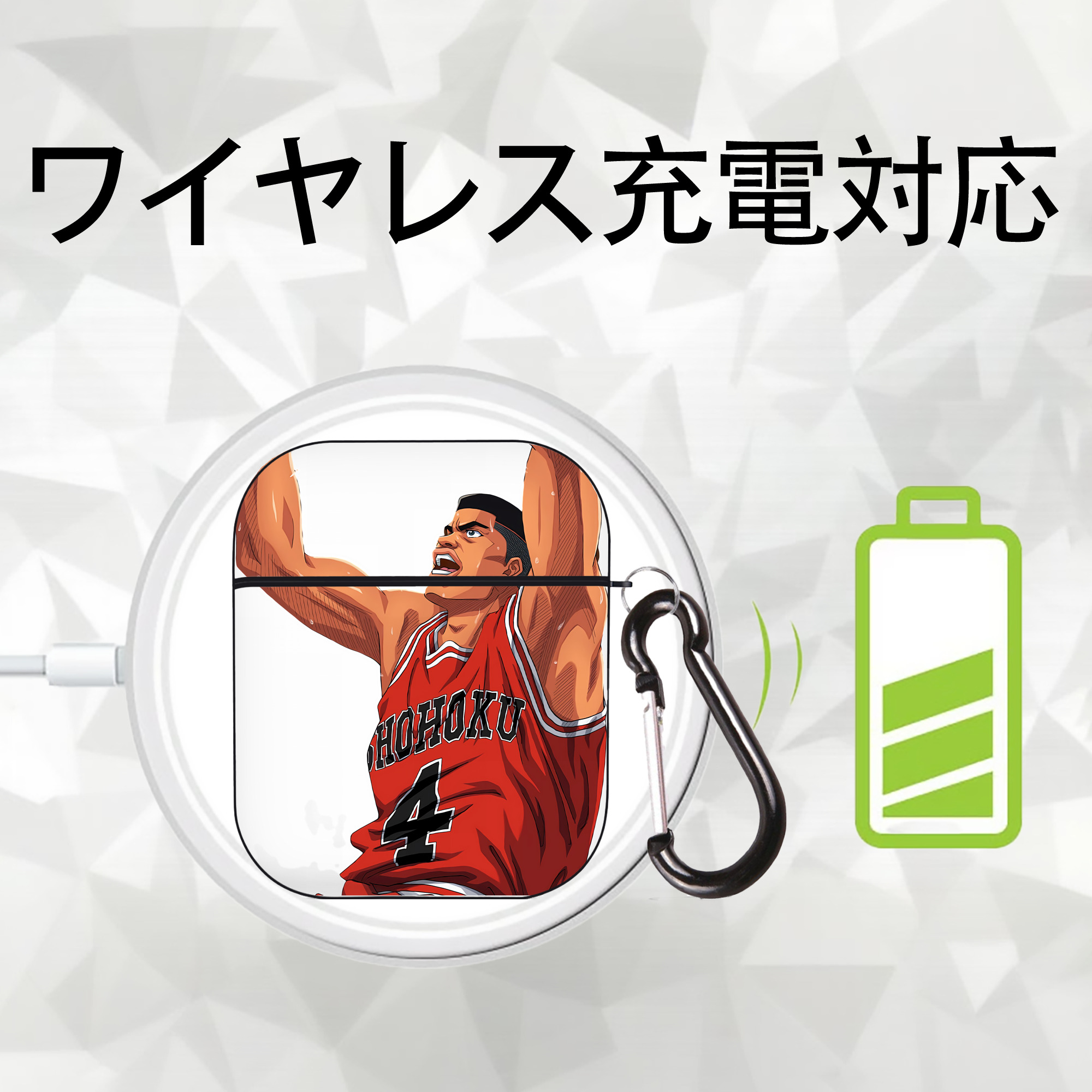 SLAM DUNK／スラムダンク AirPods 第2世代保護ケース ハードシェル ブラック 耐衝撃・防指紋・カラビナ付き
