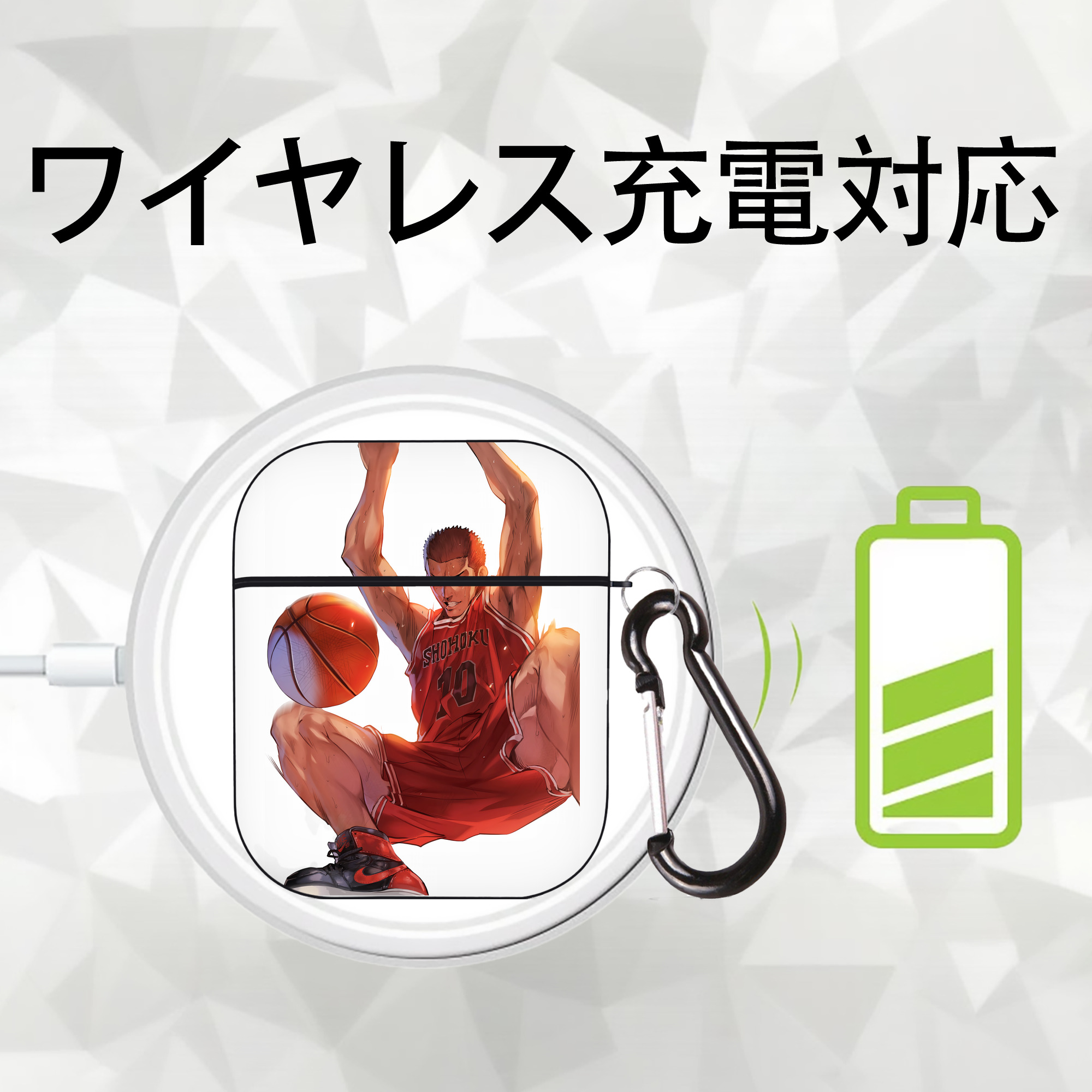 SLAM DUNK／スラムダンク AirPods 第2世代保護ケース ハードシェル ブラック 耐衝撃・防指紋・カラビナ付き