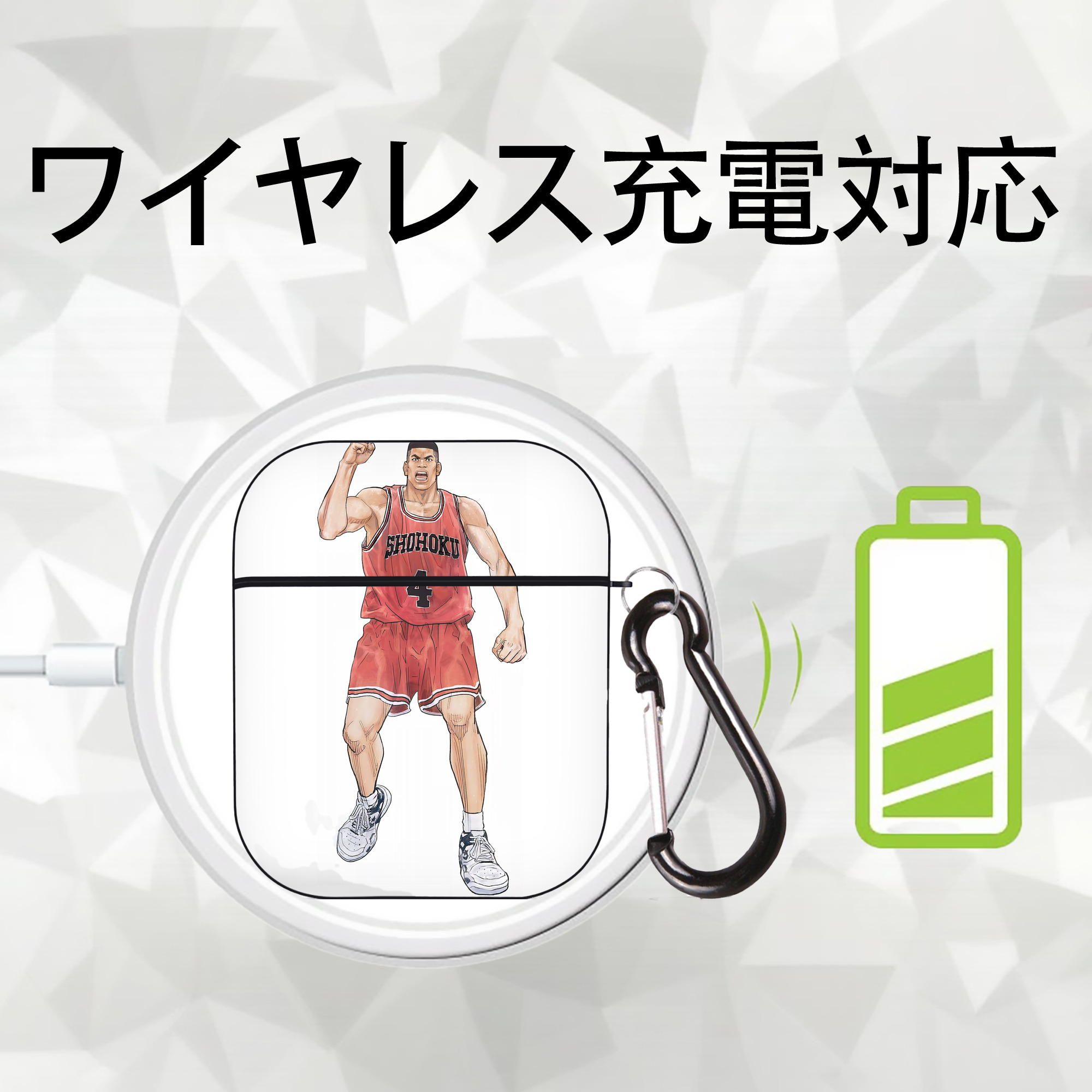 SLAM DUNK／スラムダンク AirPods 第2世代保護ケース ハードシェル ブラック 耐衝撃・防指紋・カラビナ付き