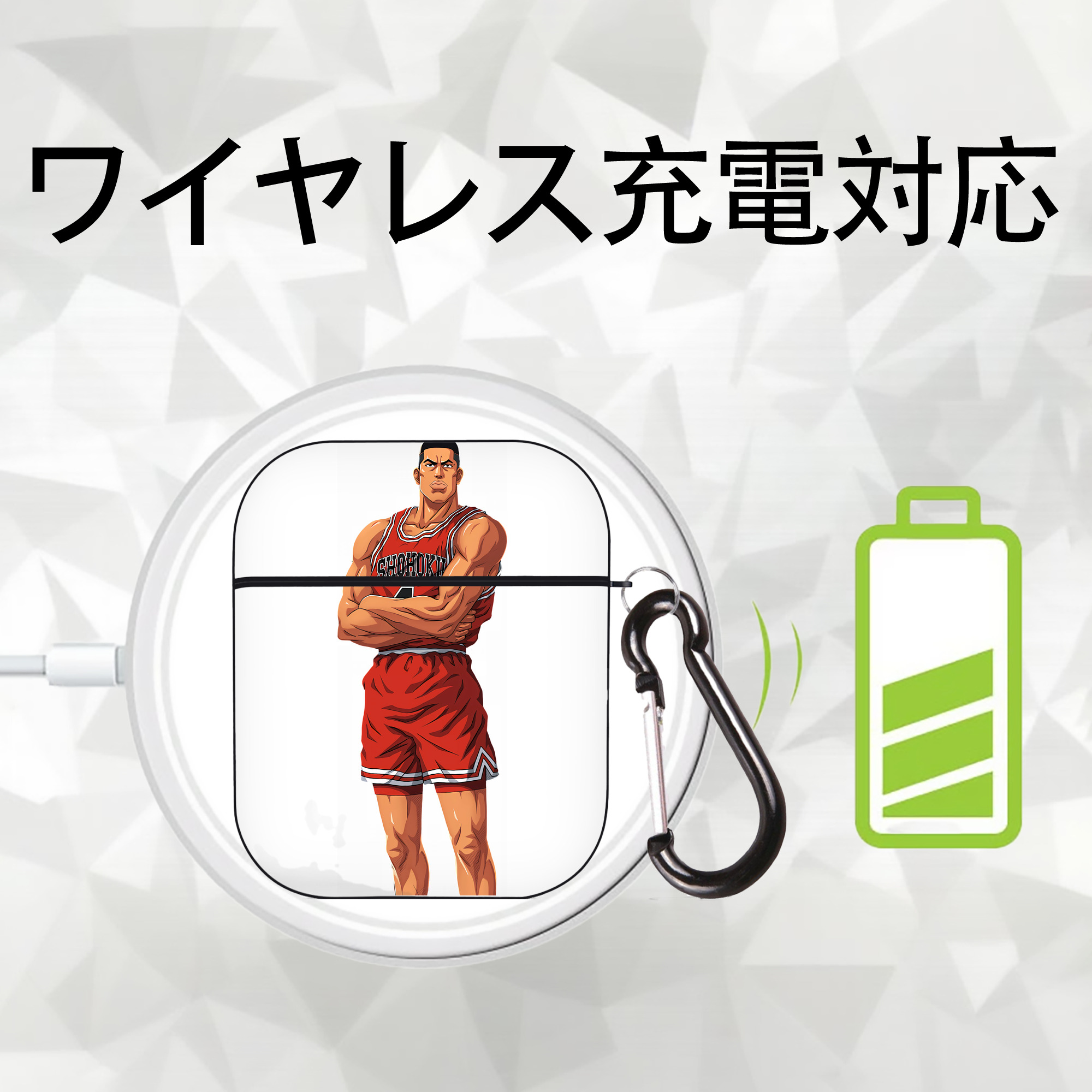 SLAM DUNK／スラムダンク AirPods 第2世代保護ケース ハードシェル ブラック 耐衝撃・防指紋・カラビナ付き