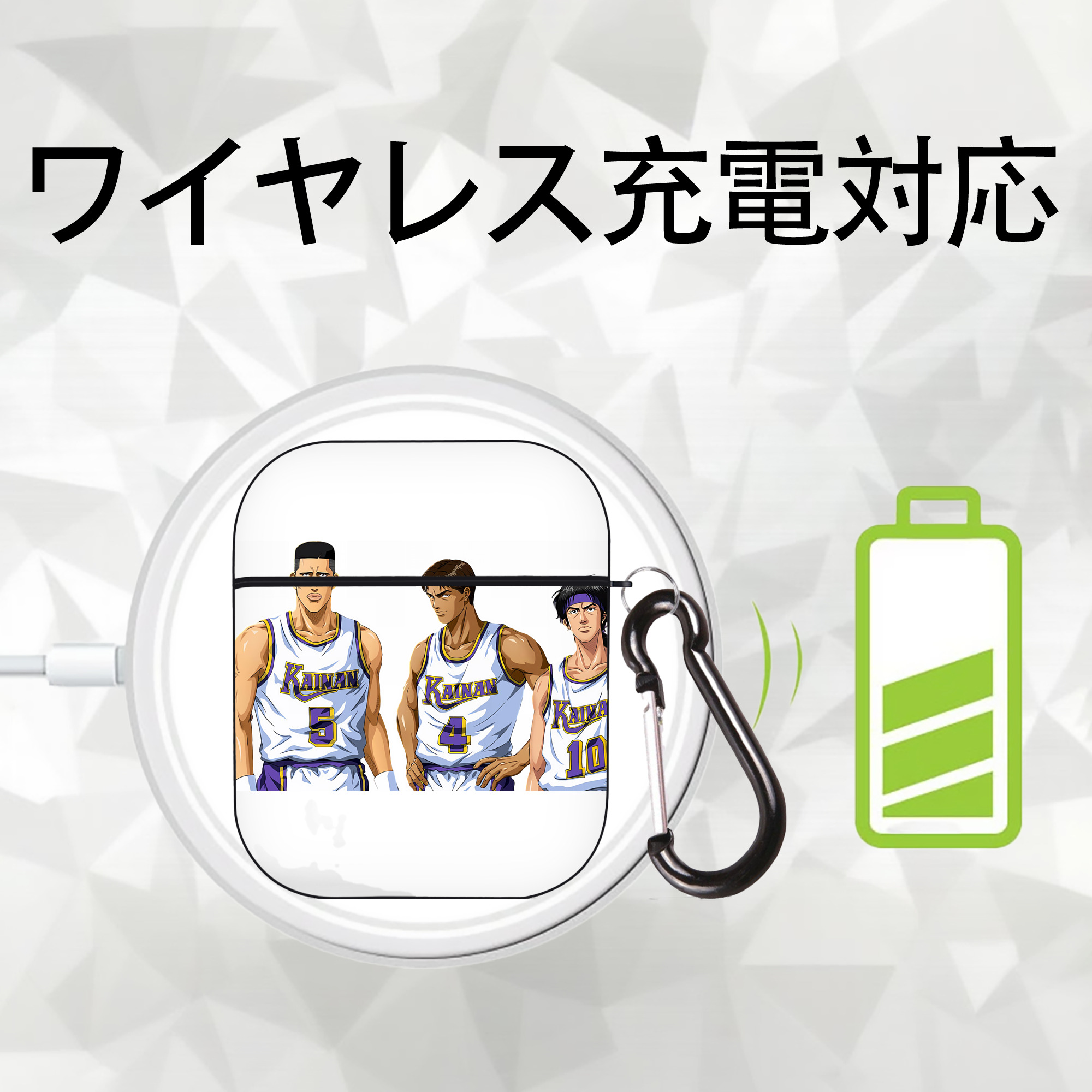 SLAM DUNK／スラムダンク AirPods 第2世代保護ケース ハードシェル ブラック 耐衝撃・防指紋・カラビナ付き
