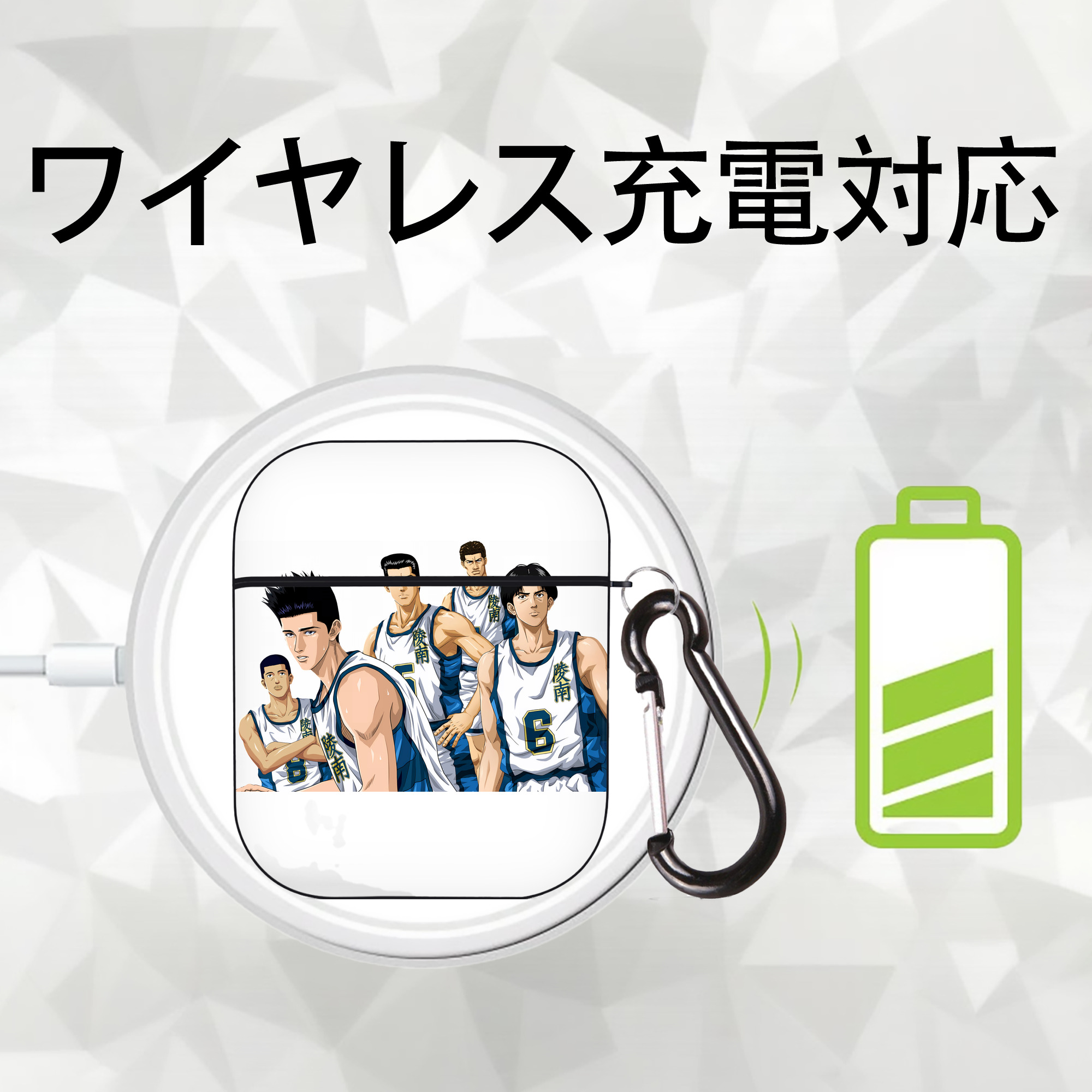 SLAM DUNK／スラムダンク AirPods 第2世代保護ケース ハードシェル ブラック 耐衝撃・防指紋・カラビナ付き