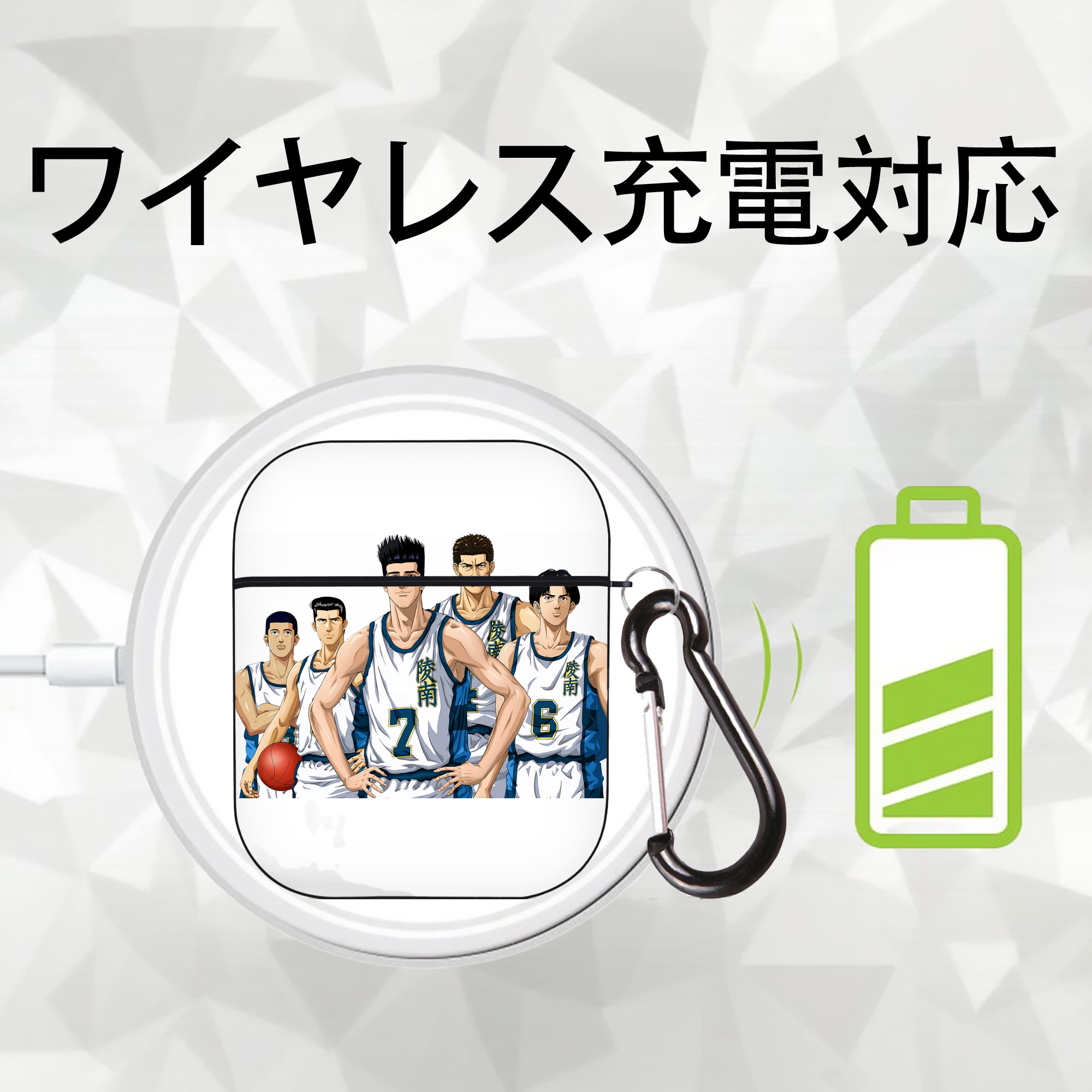SLAM DUNK／スラムダンク AirPods 第2世代保護ケース ハードシェル ブラック 耐衝撃・防指紋・カラビナ付き