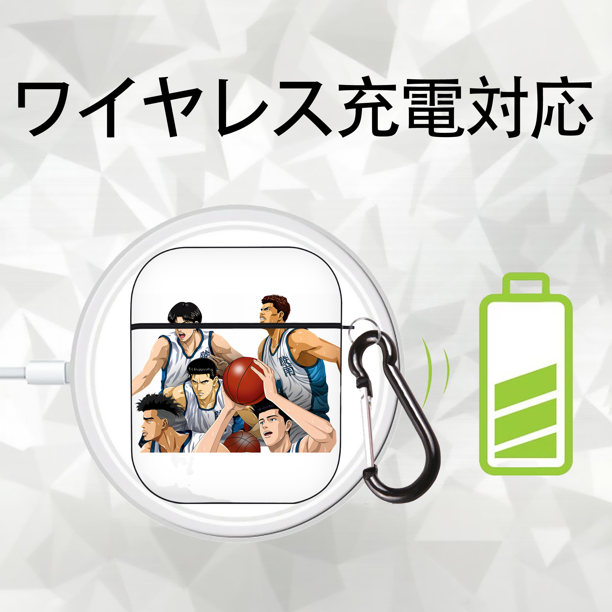 SLAM DUNK／スラムダンク AirPods 第2世代保護ケース ハードシェル ブラック 耐衝撃・防指紋・カラビナ付き