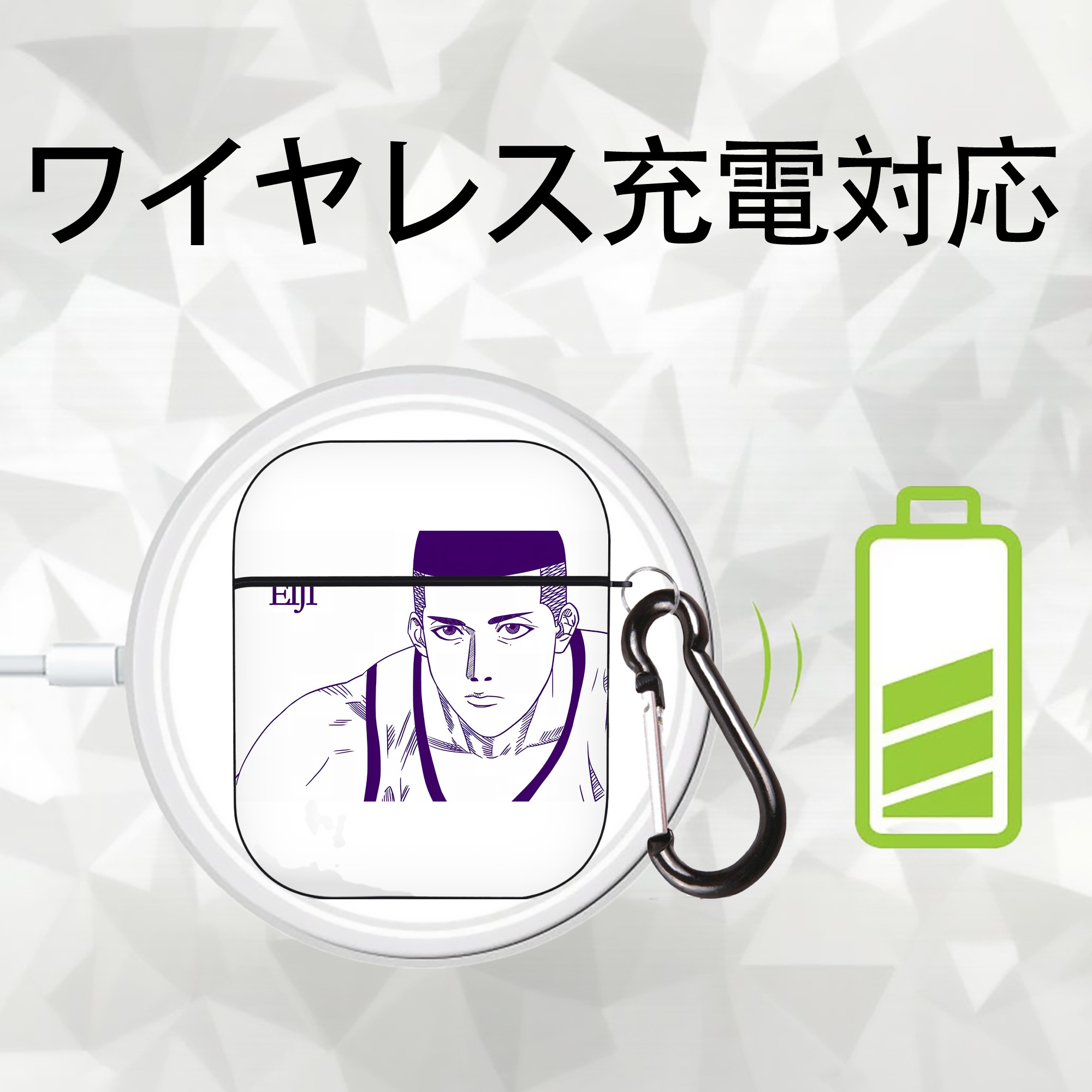 SLAM DUNK／スラムダンク AirPods 第2世代保護ケース ハードシェル ブラック 耐衝撃・防指紋・カラビナ付き