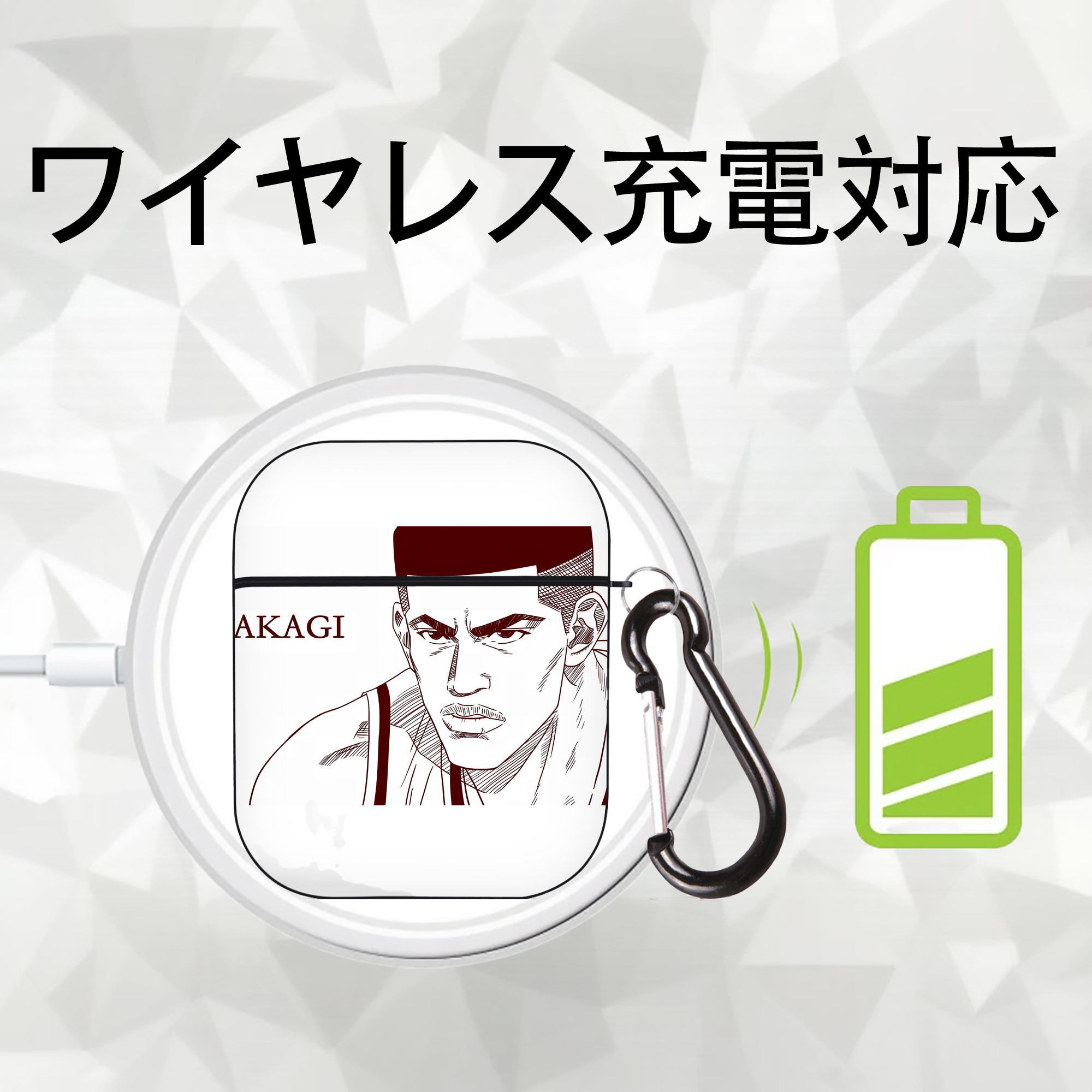 SLAM DUNK／スラムダンク AirPods 第2世代保護ケース ハードシェル ブラック 耐衝撃・防指紋・カラビナ付き