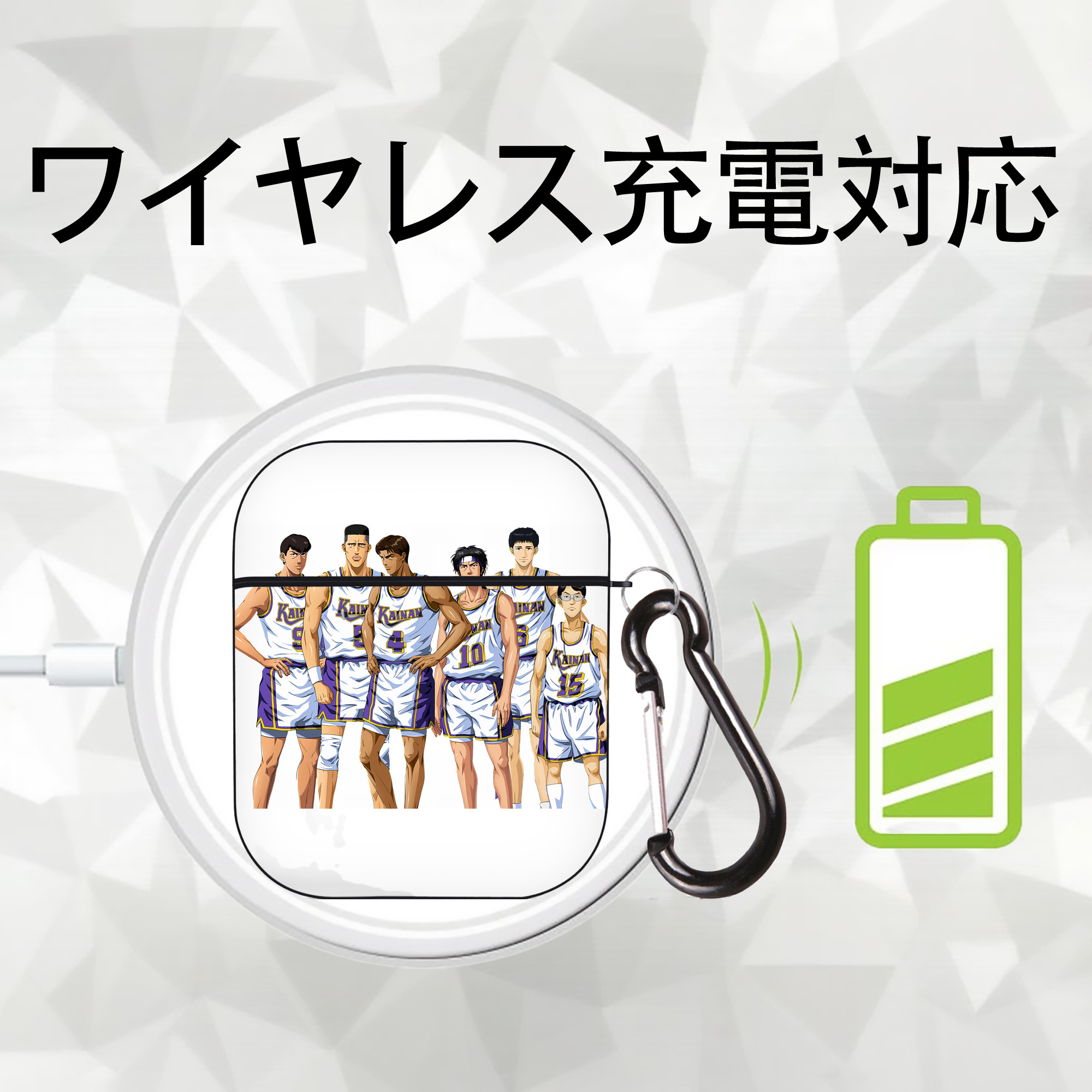 SLAM DUNK／スラムダンク AirPods 第2世代保護ケース ハードシェル ブラック 耐衝撃・防指紋・カラビナ付き