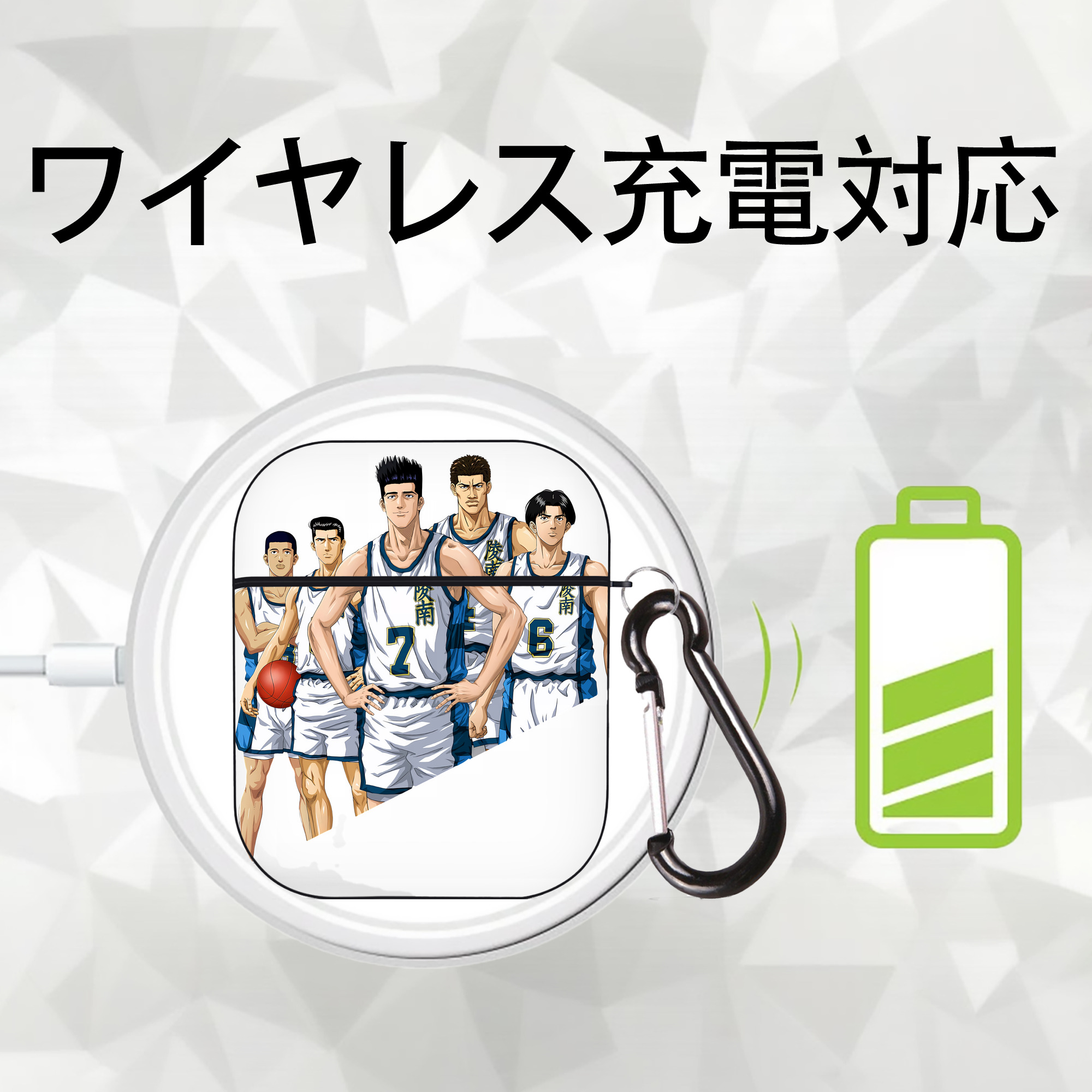 SLAM DUNK／スラムダンク AirPods 第2世代保護ケース ハードシェル ブラック 耐衝撃・防指紋・カラビナ付き