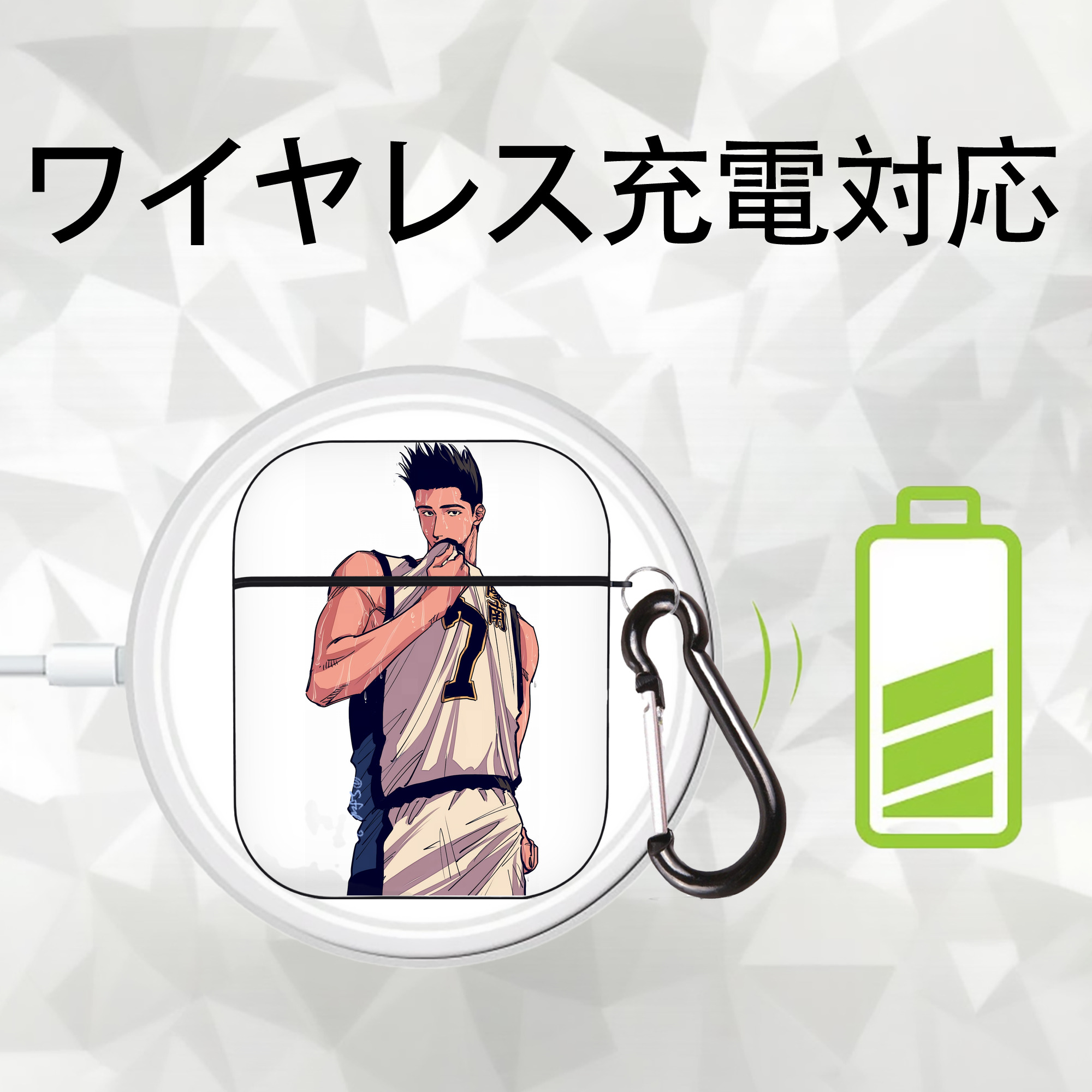 SLAM DUNK／スラムダンク AirPods 第2世代保護ケース ハードシェル ブラック 耐衝撃・防指紋・カラビナ付き