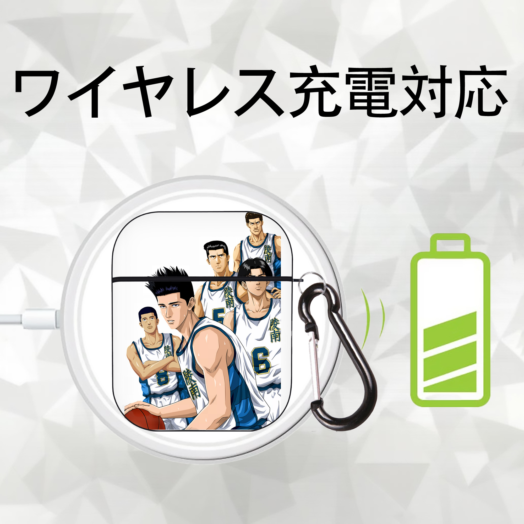 SLAM DUNK／スラムダンク AirPods 第2世代保護ケース ハードシェル ブラック 耐衝撃・防指紋・カラビナ付き
