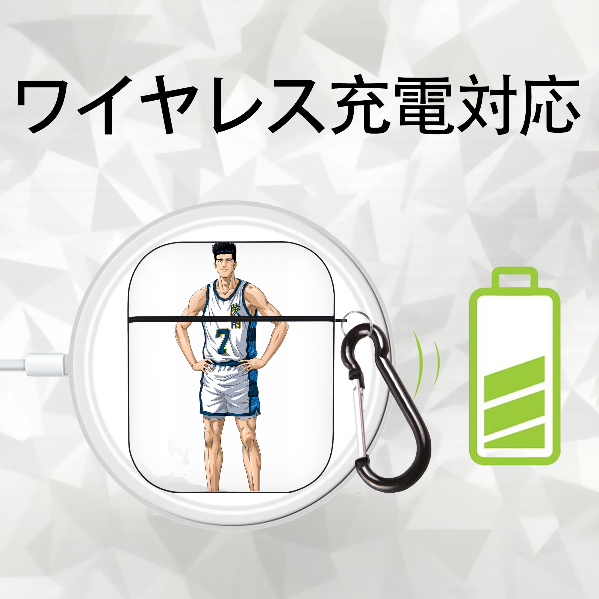 SLAM DUNK／スラムダンク AirPods 第2世代保護ケース ハードシェル ブラック 耐衝撃・防指紋・カラビナ付き