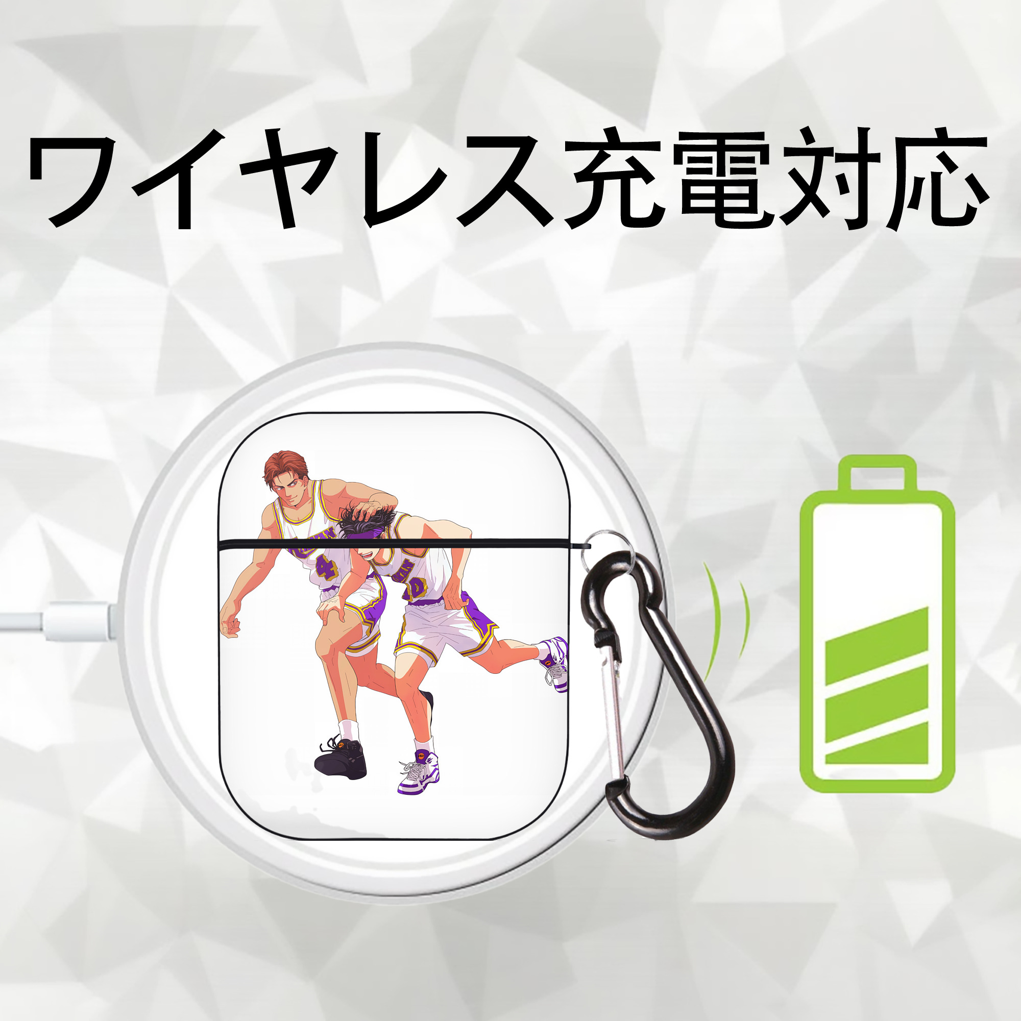 SLAM DUNK／スラムダンク AirPods 第2世代保護ケース ハードシェル ブラック 耐衝撃・防指紋・カラビナ付き