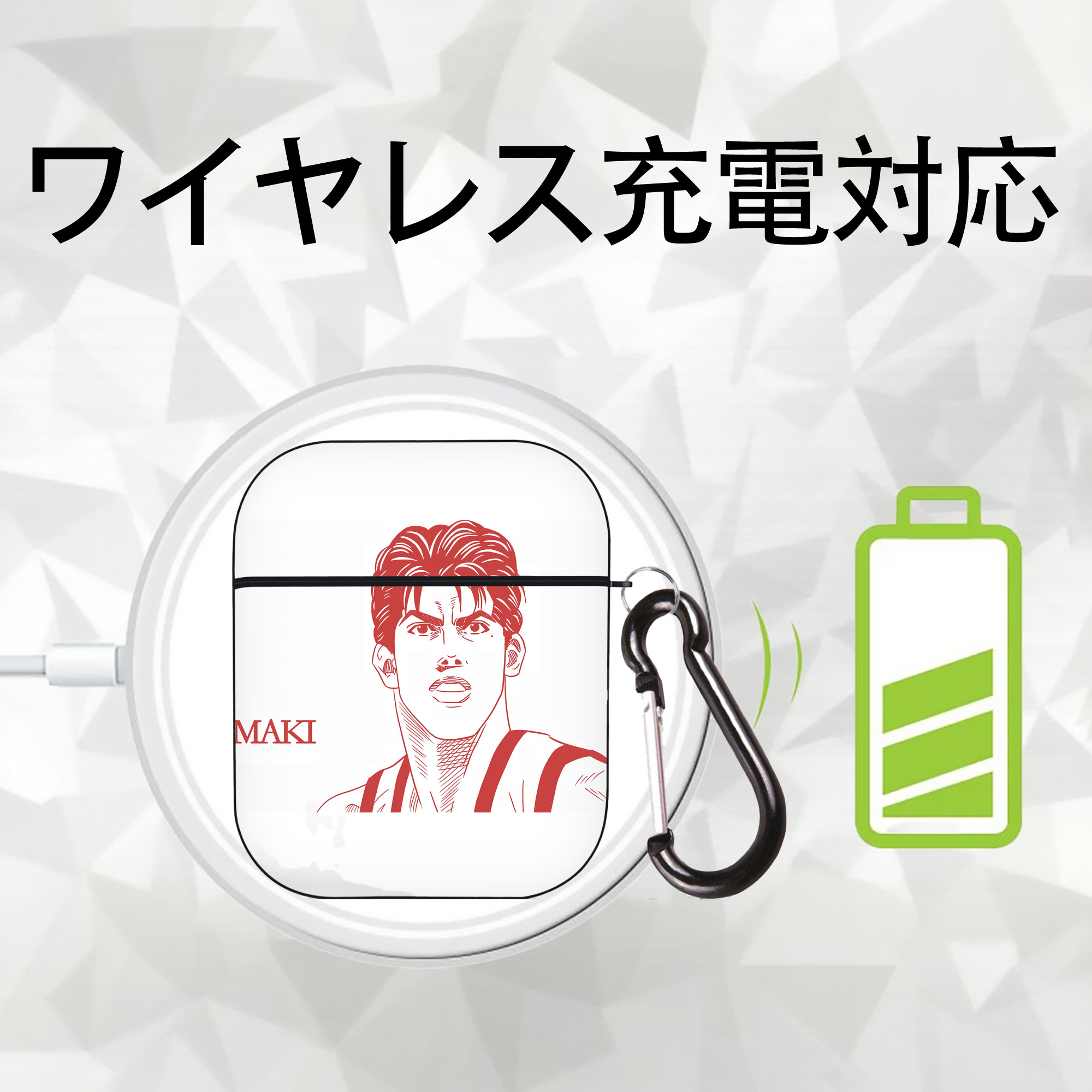 SLAM DUNK／スラムダンク AirPods 第2世代保護ケース ハードシェル ブラック 耐衝撃・防指紋・カラビナ付き