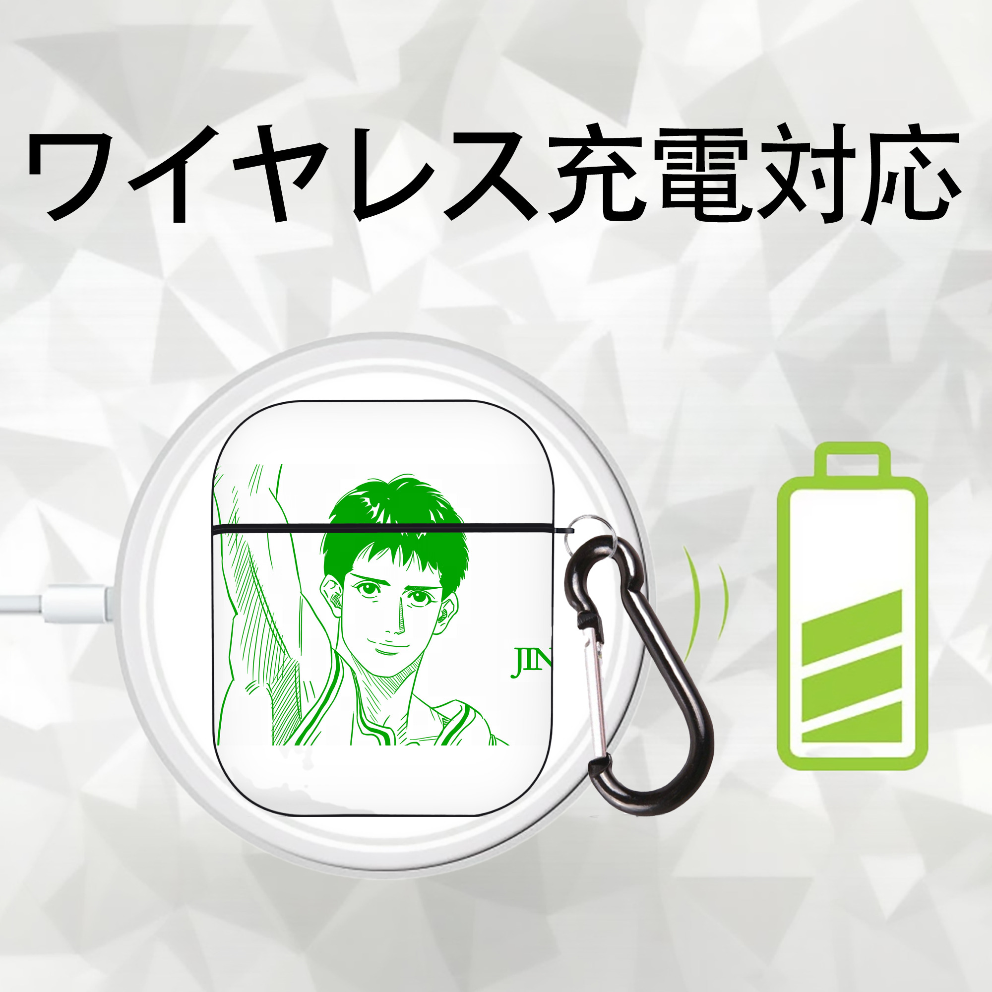 SLAM DUNK／スラムダンク AirPods 第2世代保護ケース ハードシェル ブラック 耐衝撃・防指紋・カラビナ付き