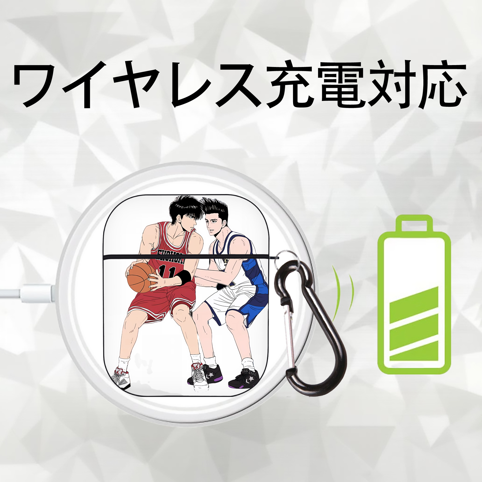 SLAM DUNK／スラムダンク AirPods 第2世代保護ケース ハードシェル ブラック 耐衝撃・防指紋・カラビナ付き