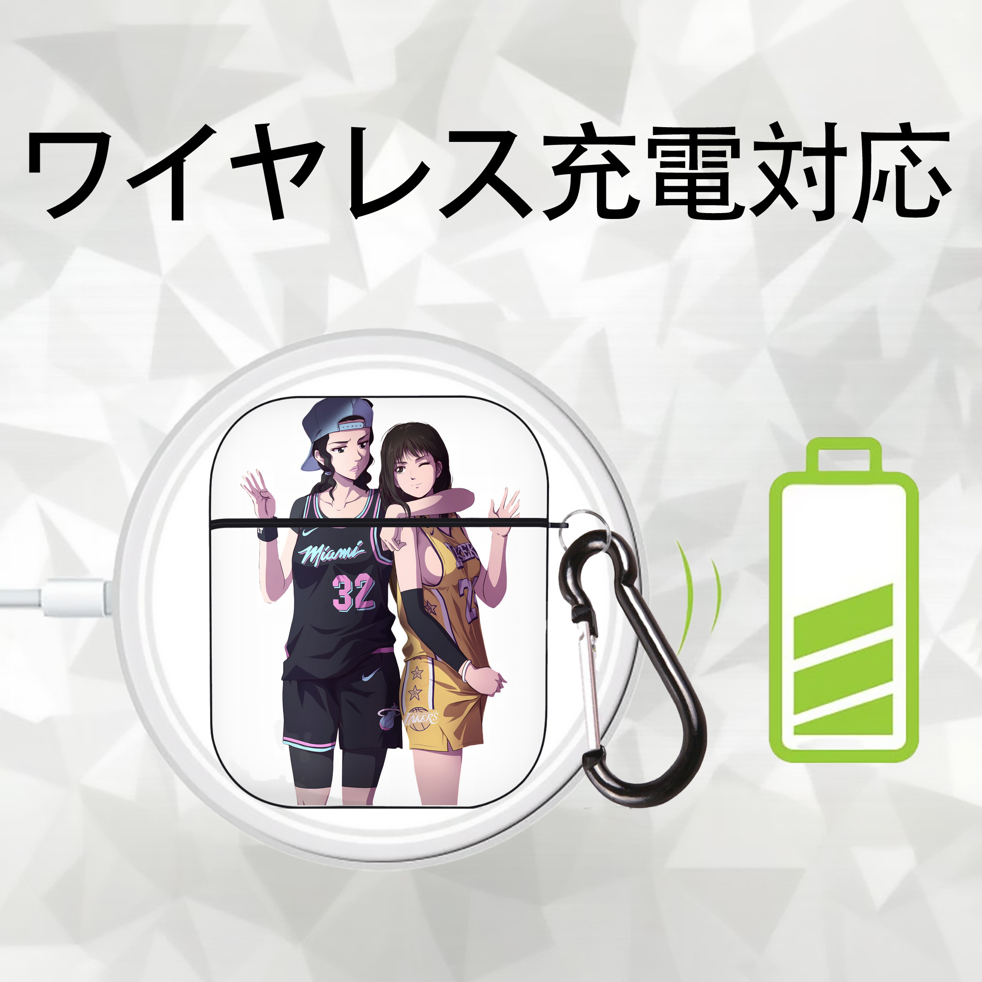 SLAM DUNK／スラムダンク AirPods 第2世代保護ケース ハードシェル ブラック 耐衝撃・防指紋・カラビナ付き