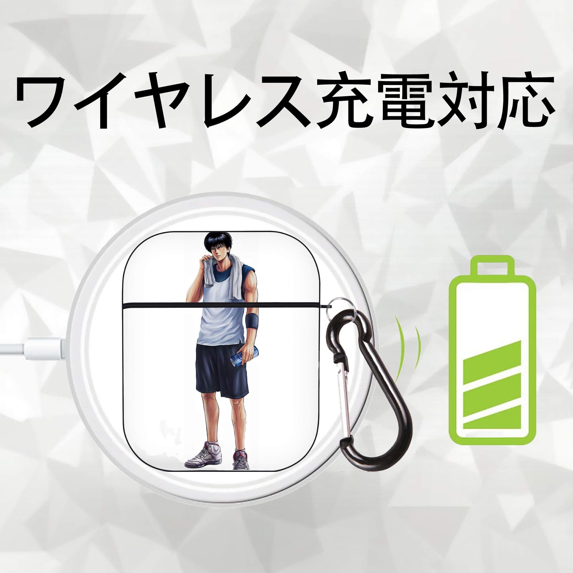SLAM DUNK／スラムダンク AirPods 第2世代保護ケース ハードシェル ブラック 耐衝撃・防指紋・カラビナ付き