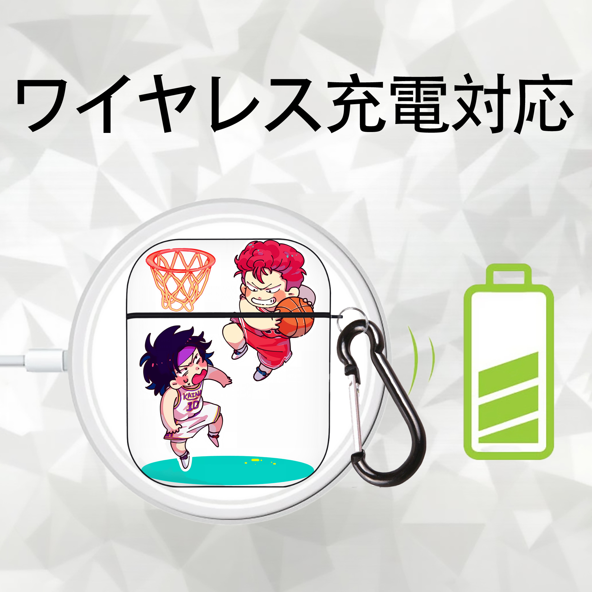 SLAM DUNK／スラムダンク AirPods 第2世代保護ケース ハードシェル ブラック 耐衝撃・防指紋・カラビナ付き