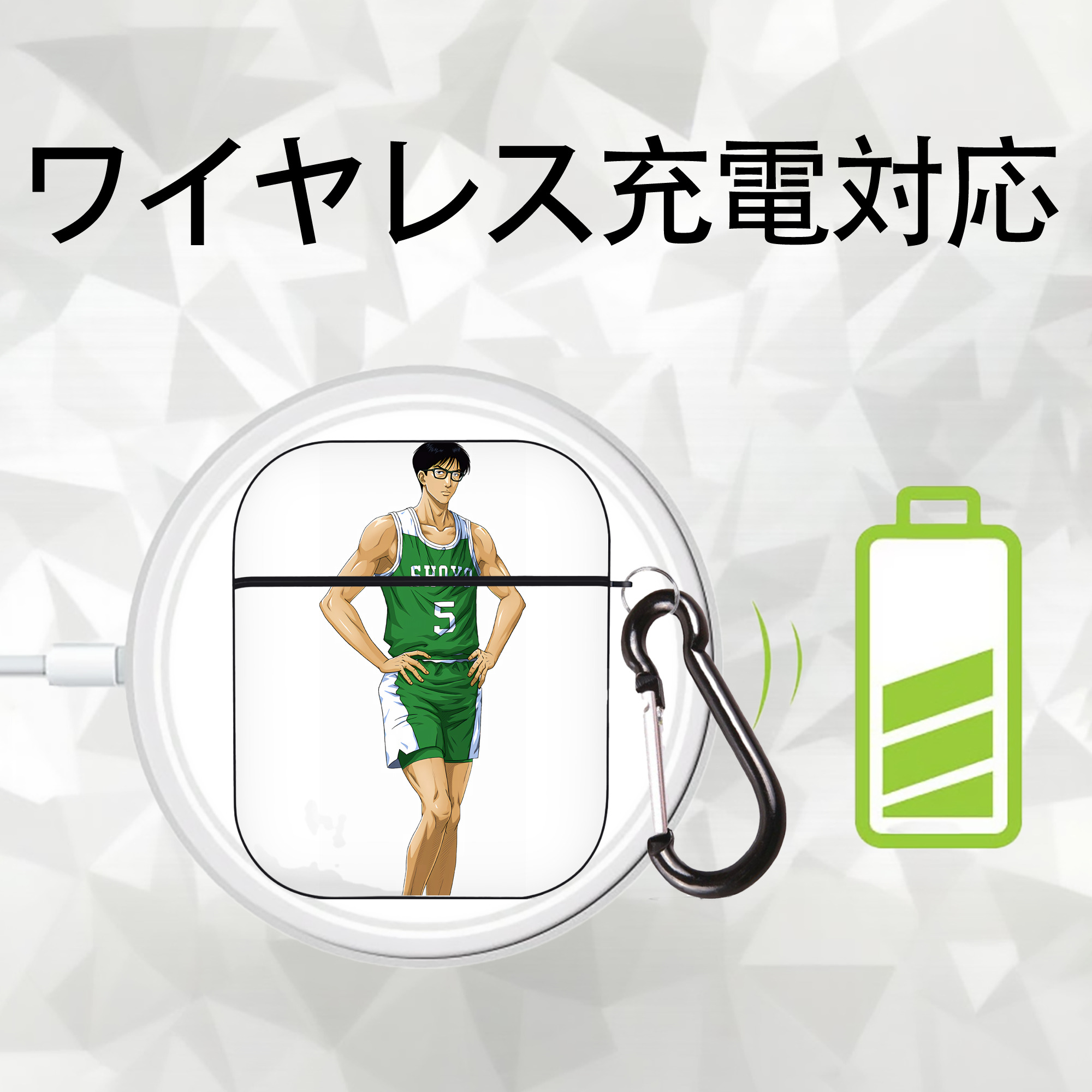 SLAM DUNK／スラムダンク AirPods 第2世代保護ケース ハードシェル ブラック 耐衝撃・防指紋・カラビナ付き