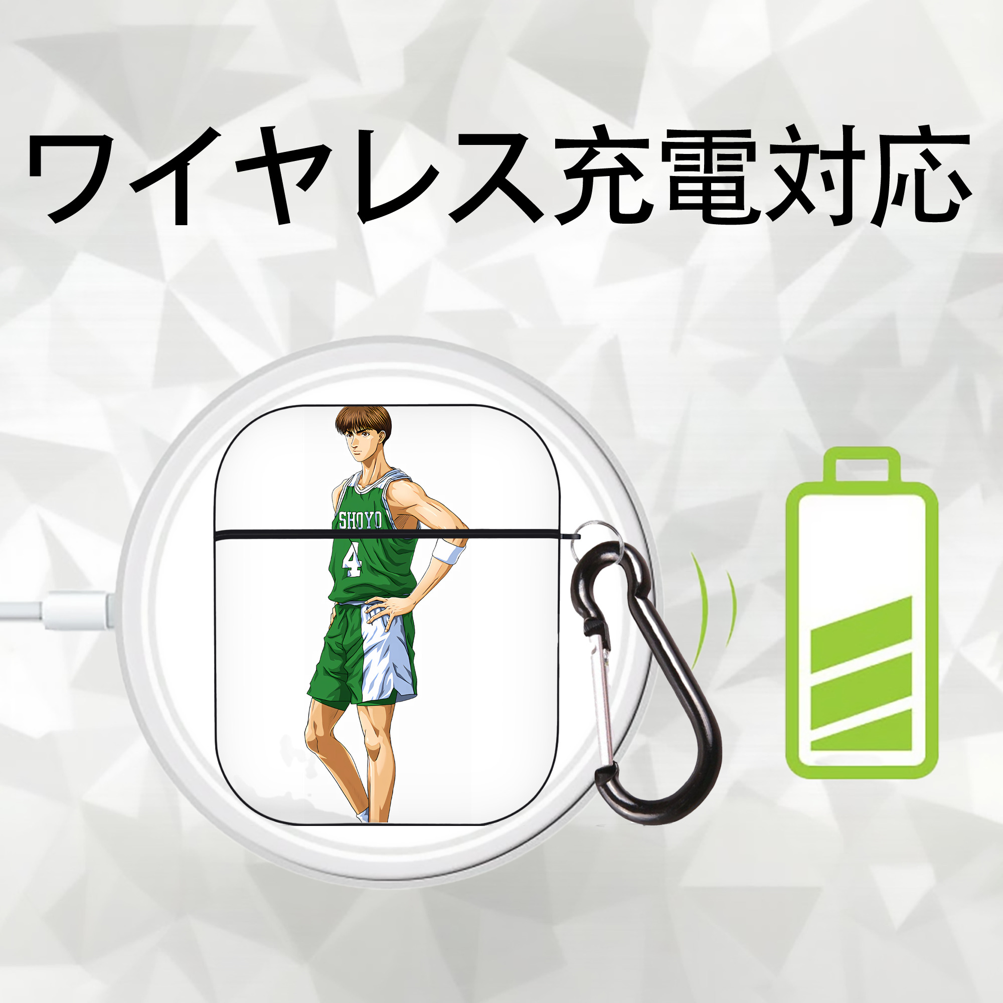 SLAM DUNK／スラムダンク AirPods 第2世代保護ケース ハードシェル ブラック 耐衝撃・防指紋・カラビナ付き