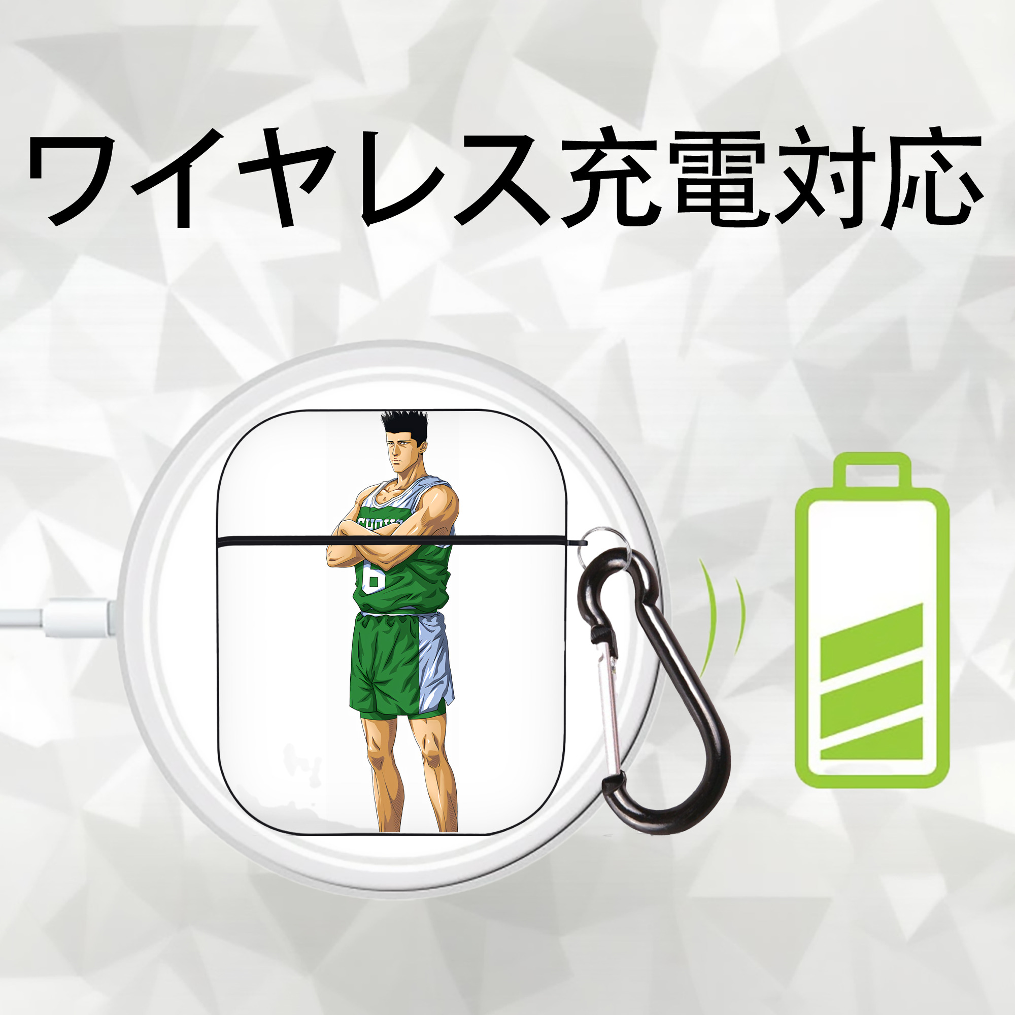 SLAM DUNK／スラムダンク AirPods 第2世代保護ケース ハードシェル ブラック 耐衝撃・防指紋・カラビナ付き