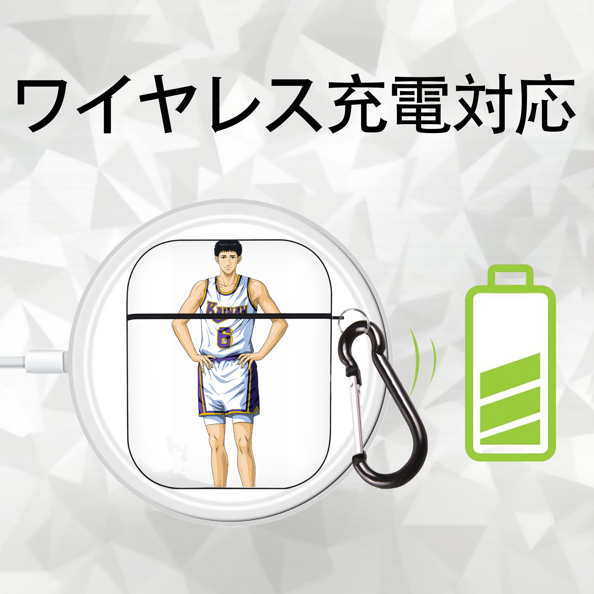 SLAM DUNK／スラムダンク AirPods 第2世代保護ケース ハードシェル ブラック 耐衝撃・防指紋・カラビナ付き