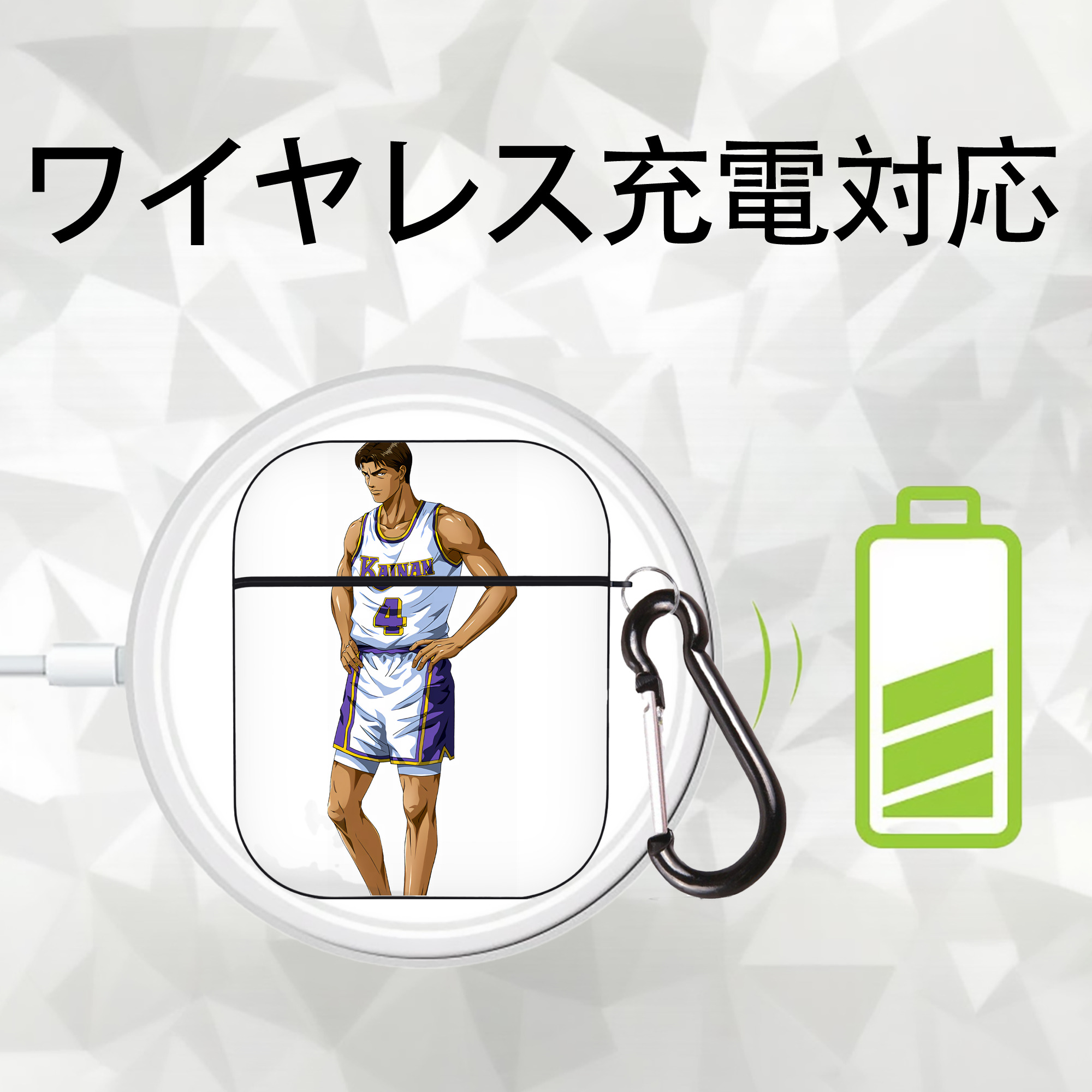 SLAM DUNK／スラムダンク AirPods 第2世代保護ケース ハードシェル ブラック 耐衝撃・防指紋・カラビナ付き