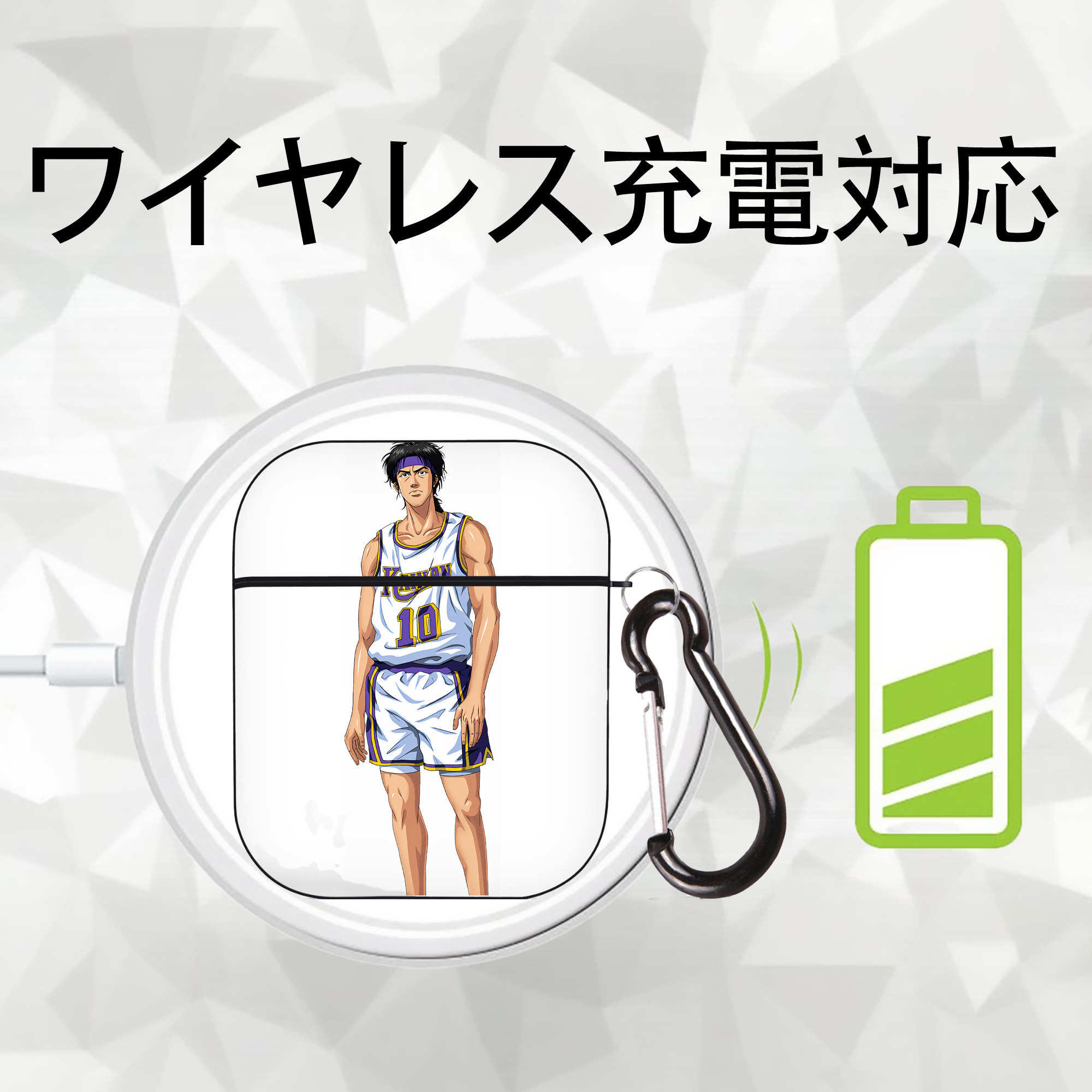SLAM DUNK／スラムダンク AirPods 第2世代保護ケース ハードシェル ブラック 耐衝撃・防指紋・カラビナ付き
